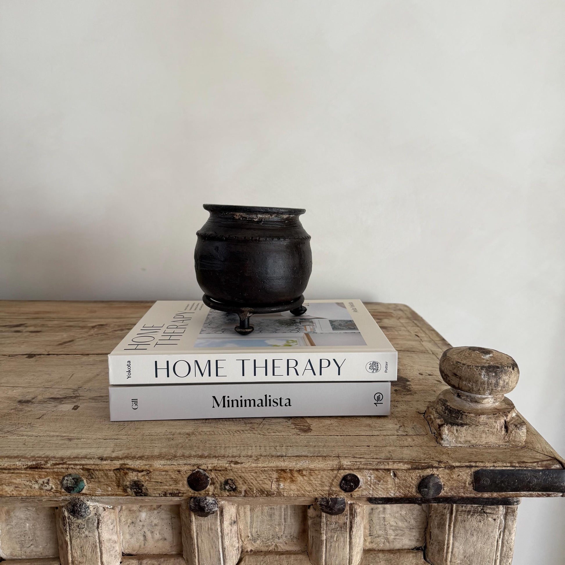 Small Vintage Indian Clay Pots with Iron stand