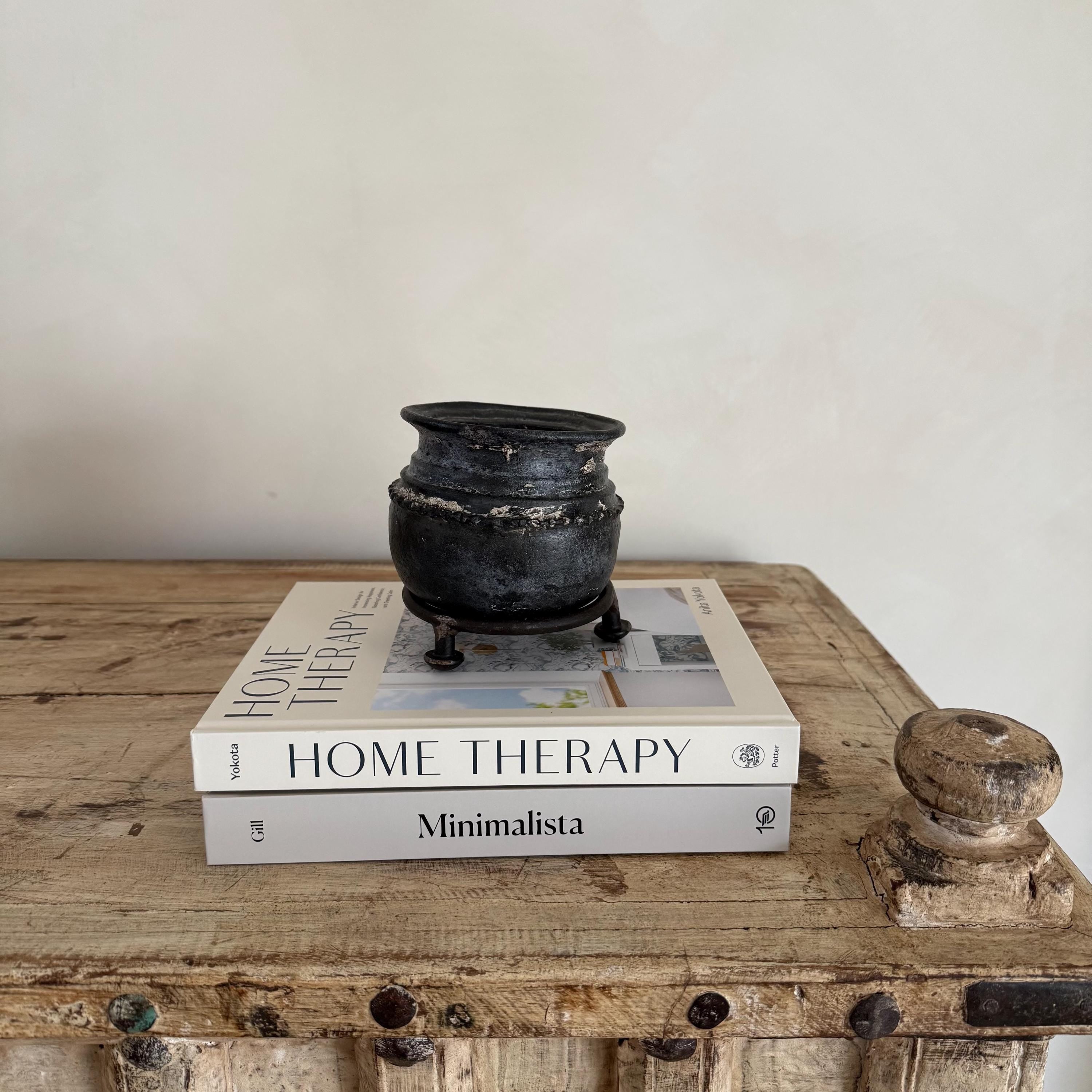 Small Vintage Indian Clay Pots with Iron stand