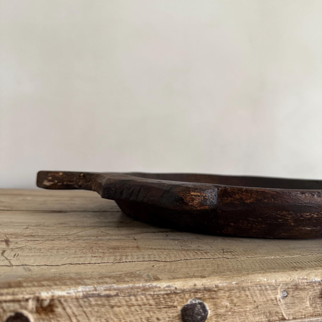Vintage Teak Wood Dough Bowl | Dark Rustic Parat Tray 20"