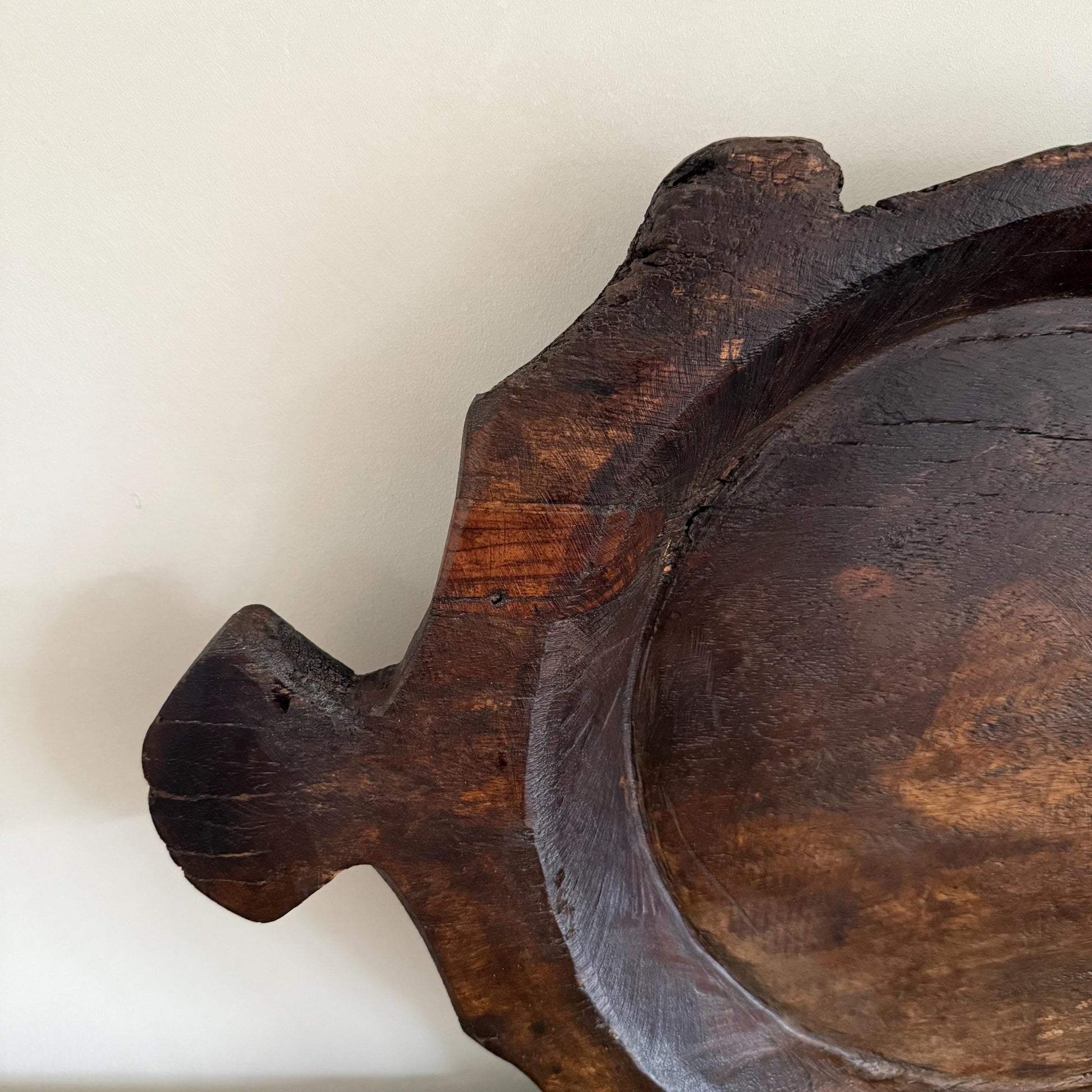 Vintage Teak Wood Dough Bowl | Dark Rustic Parat Tray 20"