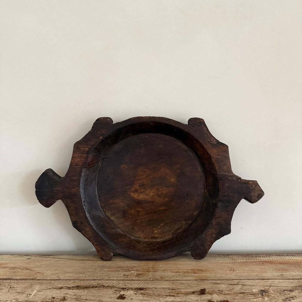 Vintage Teak Wood Dough Bowl | Dark Rustic Parat Tray 20"