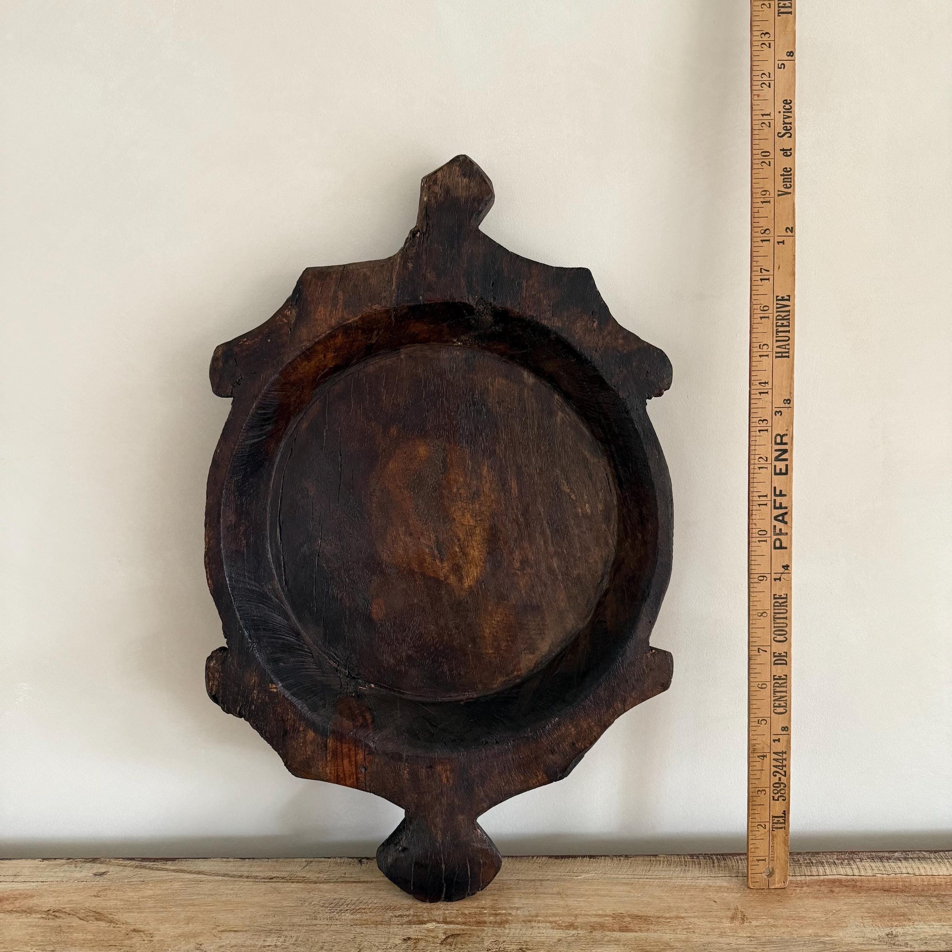 Vintage Teak Wood Dough Bowl | Dark Rustic Parat Tray 20"