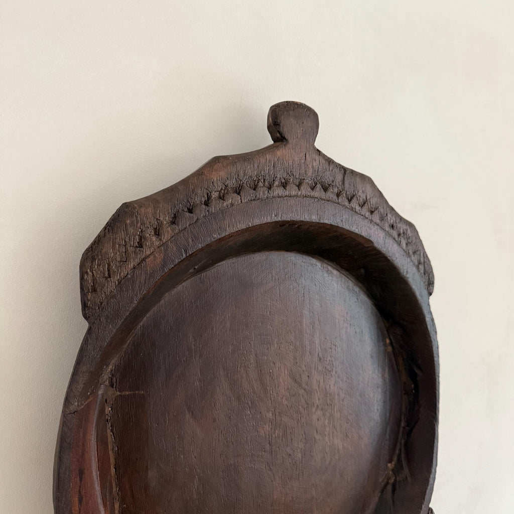 Vintage Teak Wood Dough Bowl | Dark Rustic Parat Tray 19