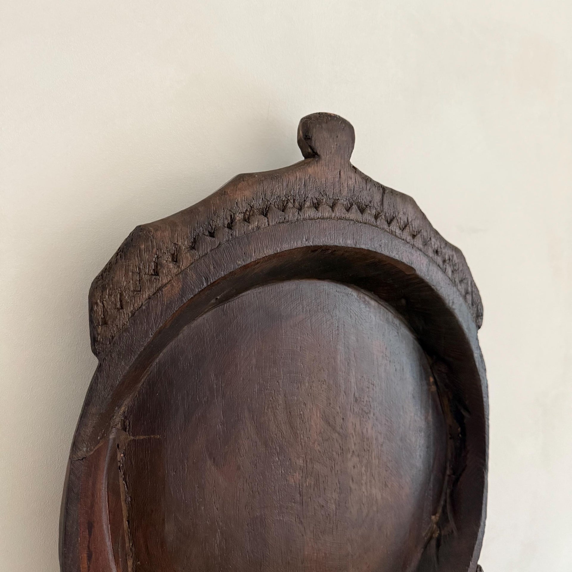 Vintage Teak Wood Dough Bowl | Dark Rustic Parat Tray 19”