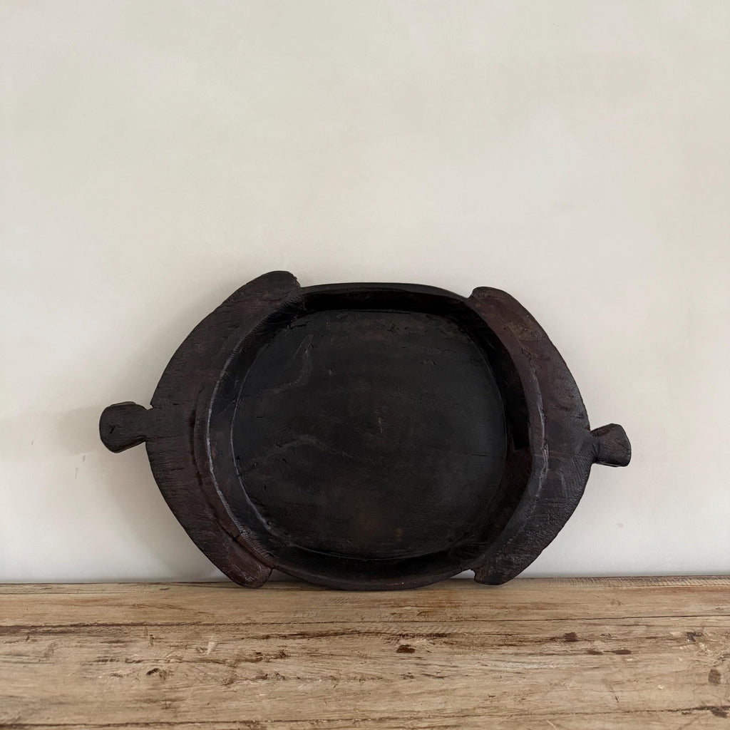 Vintage Teak Wood Dough Bowl | Dark Rustic Parat Tray 22