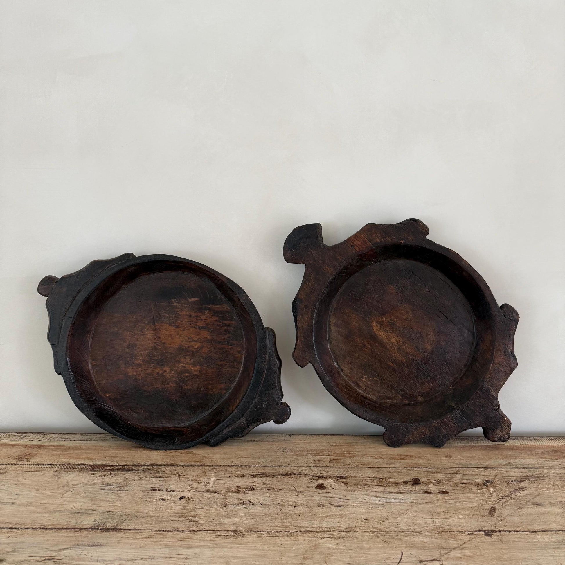 Vintage Teak Wood Dough Bowl | Dark Rustic Parat Tray 19