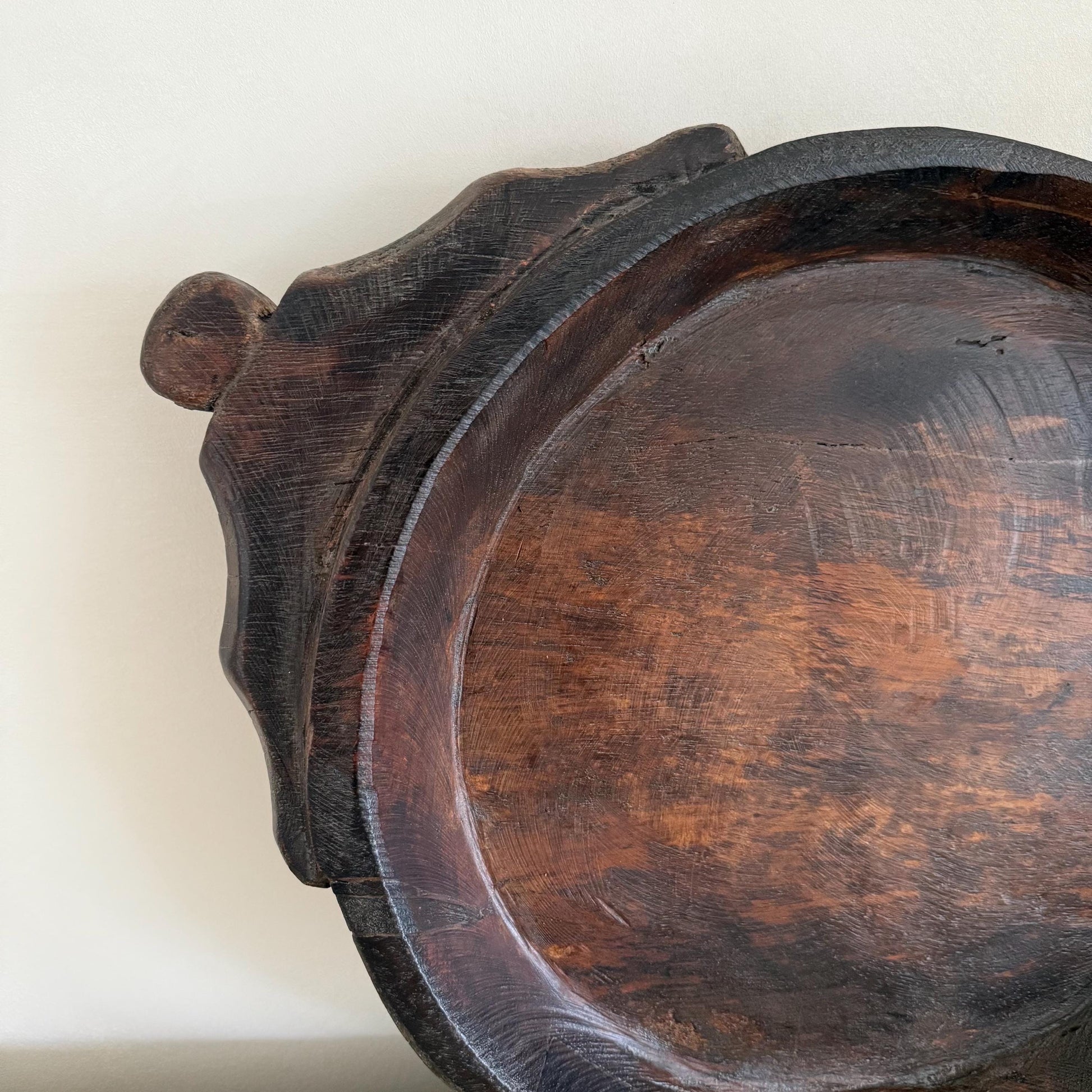 Vintage Teak Wood Dough Bowl | Dark Rustic Parat Tray 19