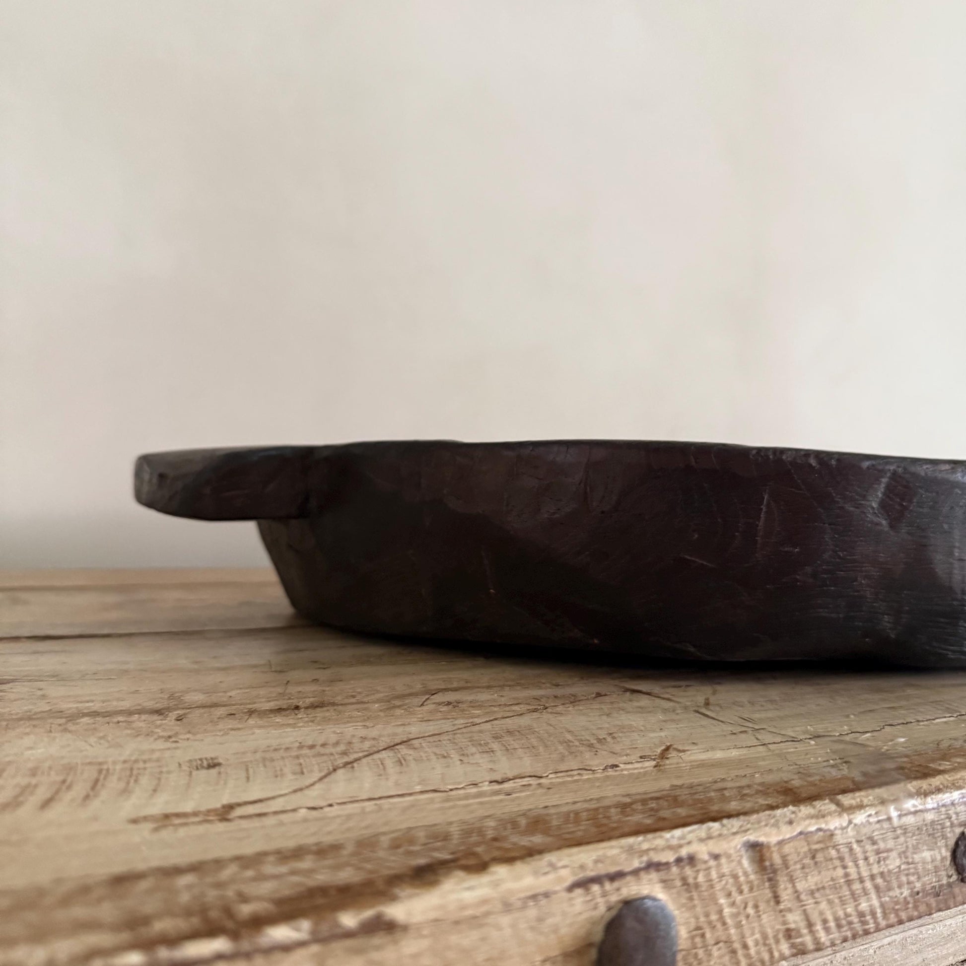 Vintage Teak Wood Dough Bowl | Dark Rustic Parat Tray 19