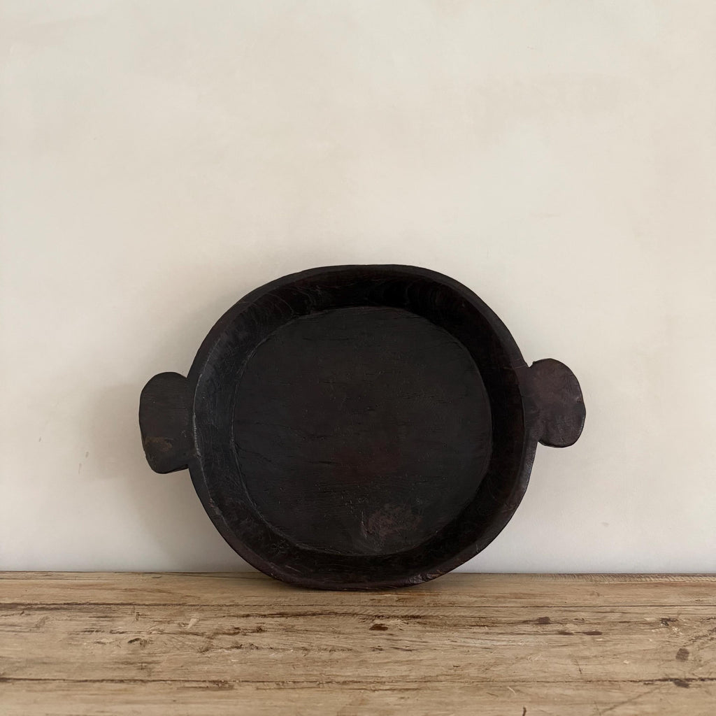 Vintage Teak Wood Dough Bowl | Dark Rustic Parat Tray 19