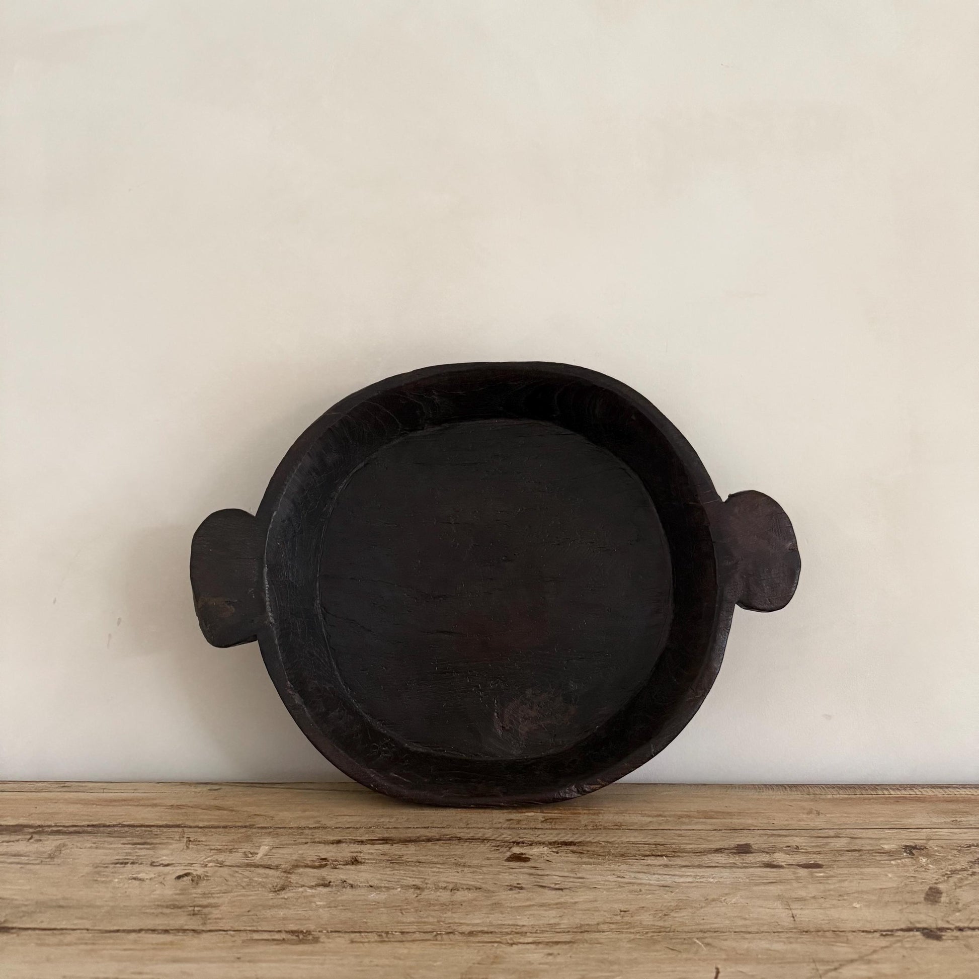Vintage Teak Wood Dough Bowl | Dark Rustic Parat Tray 19