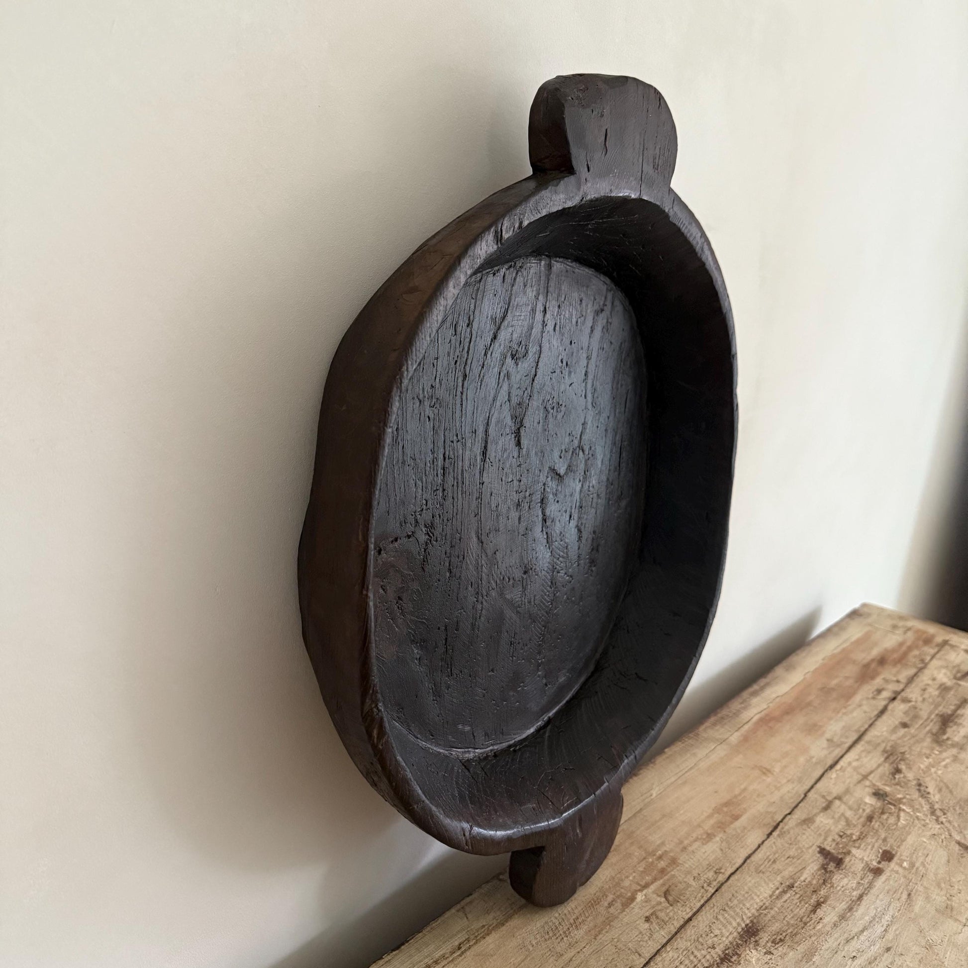 Vintage Teak Wood Dough Bowl | Dark Rustic Parat Tray 19