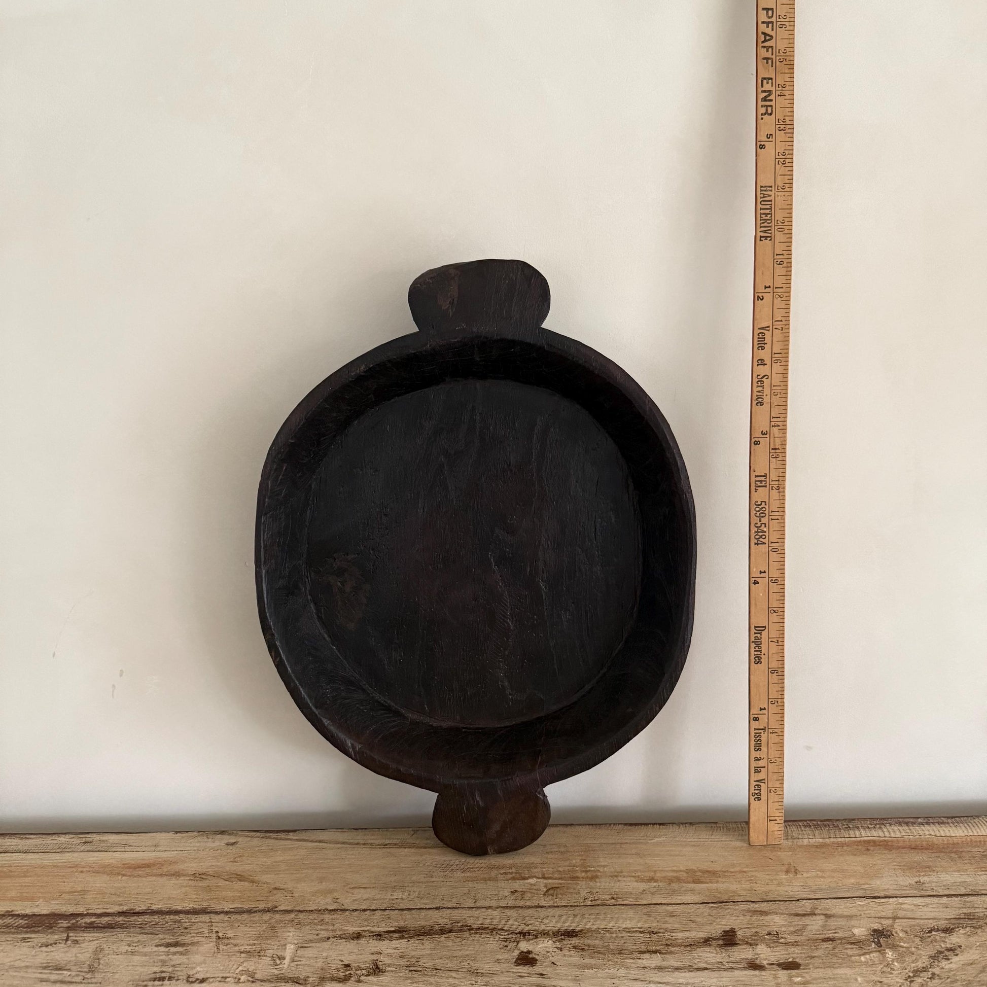 Vintage Teak Wood Dough Bowl | Dark Rustic Parat Tray 19