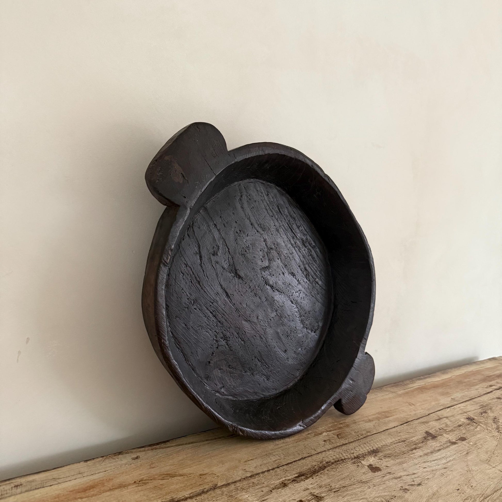 Vintage Teak Wood Dough Bowl | Dark Rustic Parat Tray 19