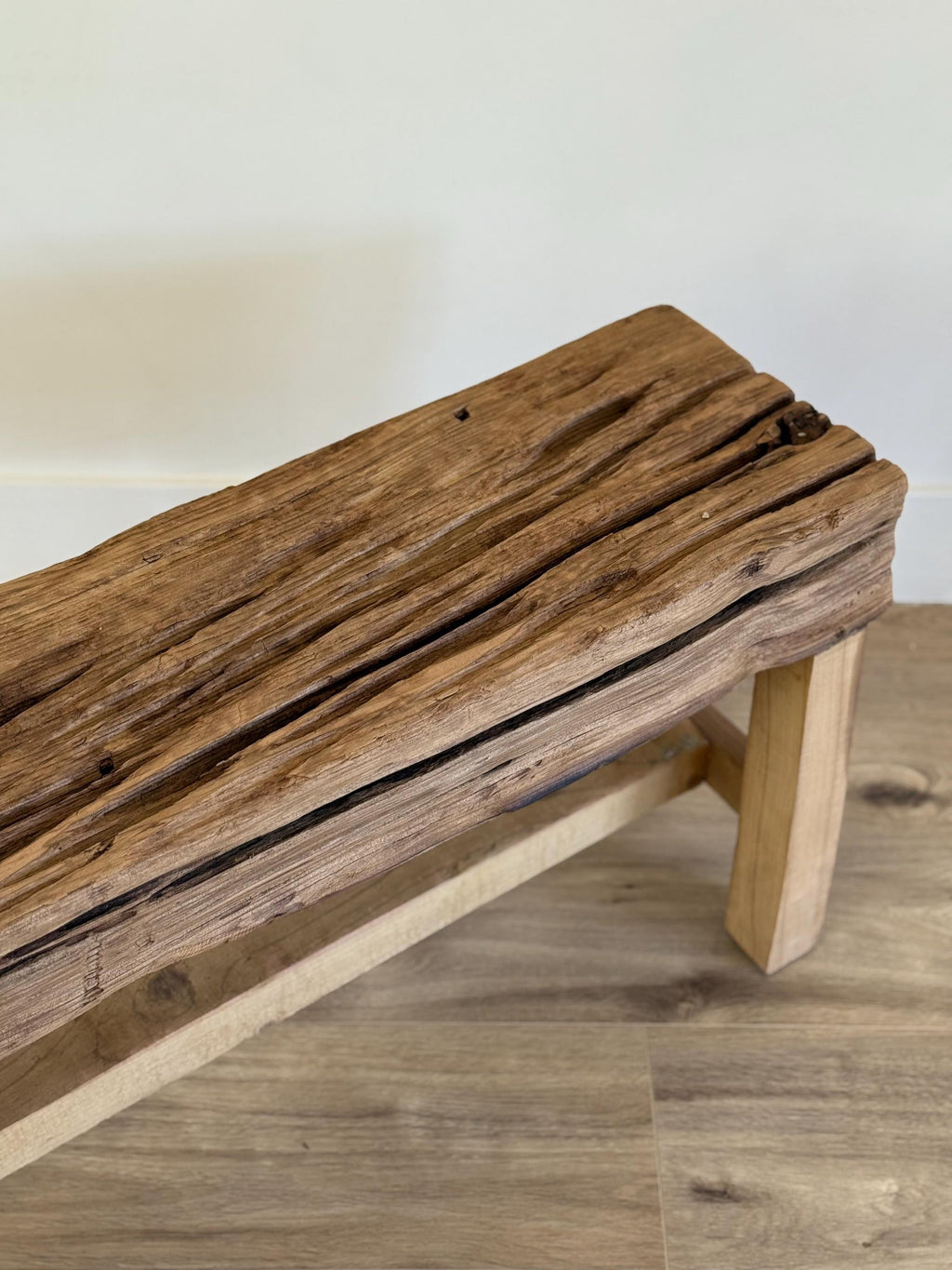 Vintage Indian Wooden Log Bench| Rustic Teak Wood Bench