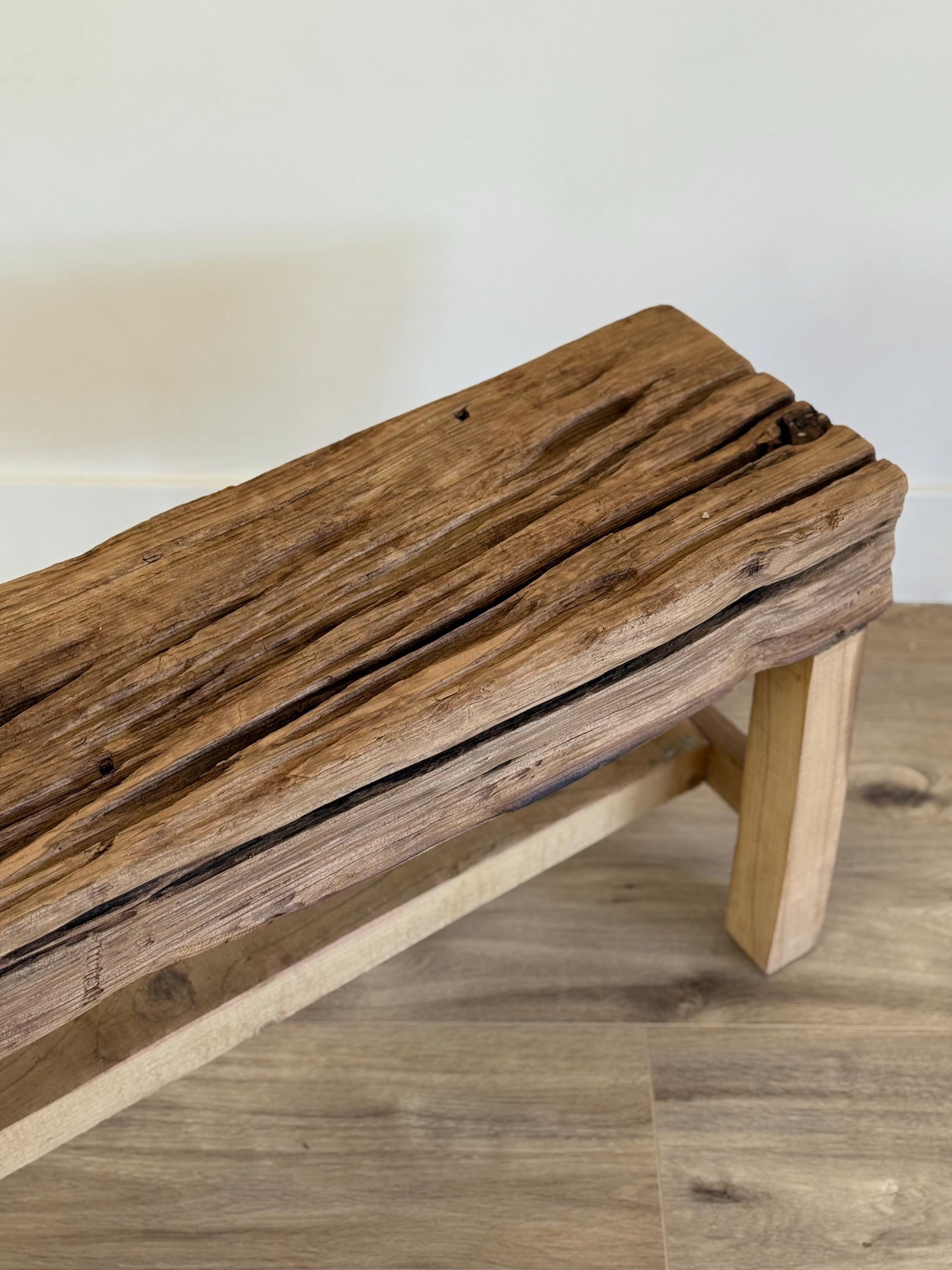 Vintage Indian Wooden Log Bench| Rustic Teak Wood Bench