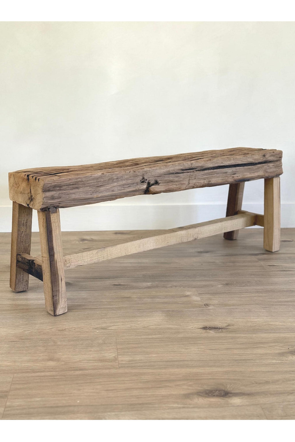 Vintage Indian Wooden Log Bench| Rustic Teak Wood Bench