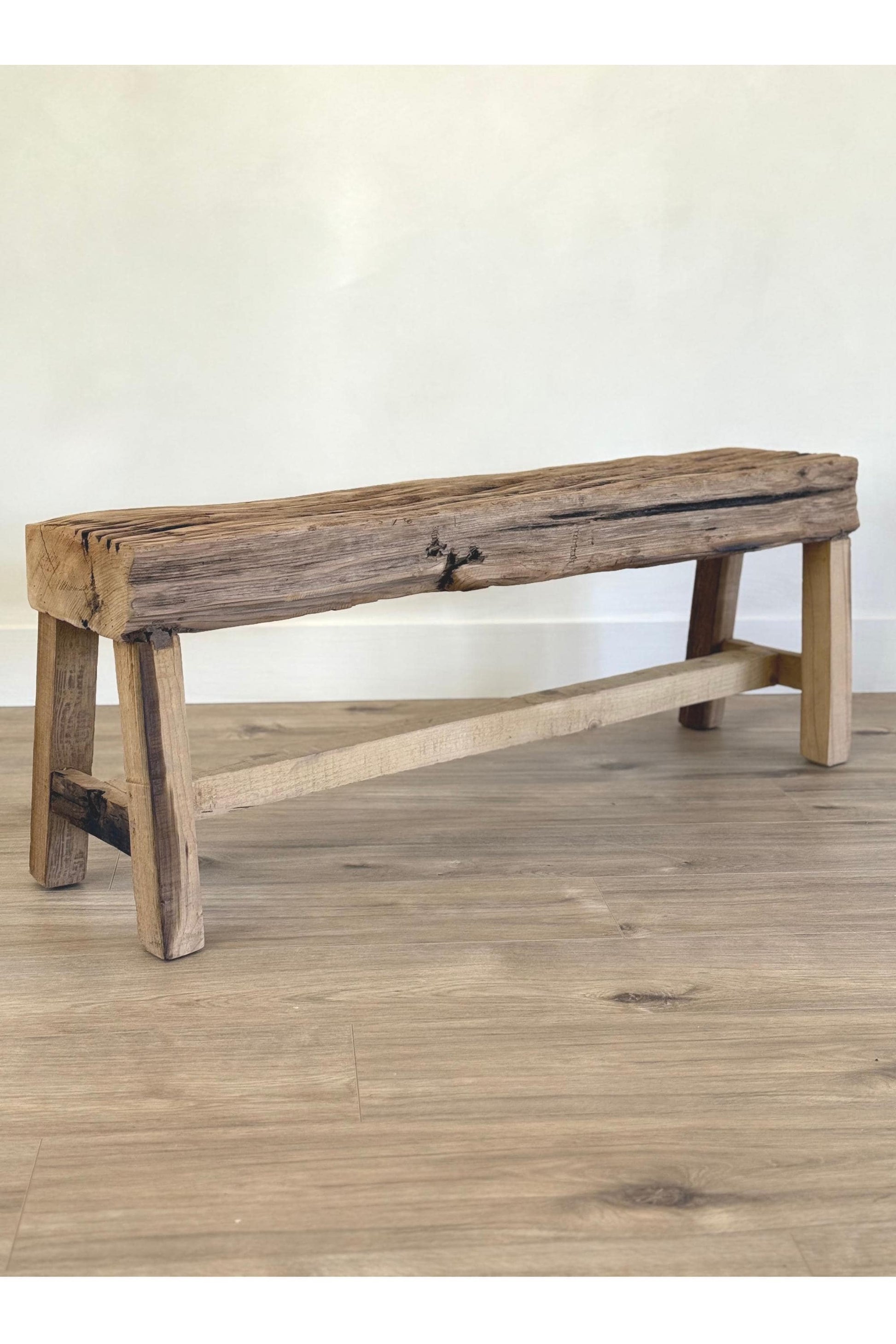 Vintage Indian Wooden Log Bench| Rustic Teak Wood Bench
