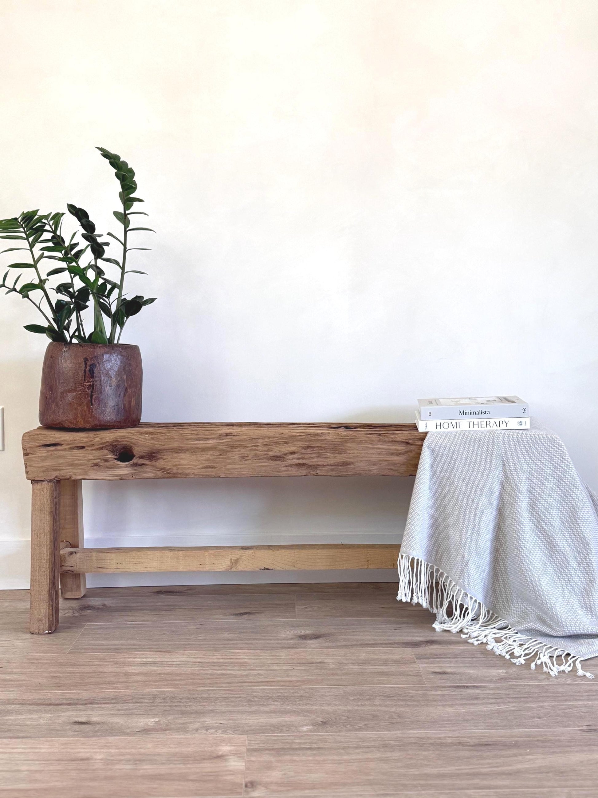 Vintage Indian Wooden Log Bench| Rustic Teak Wood Bench