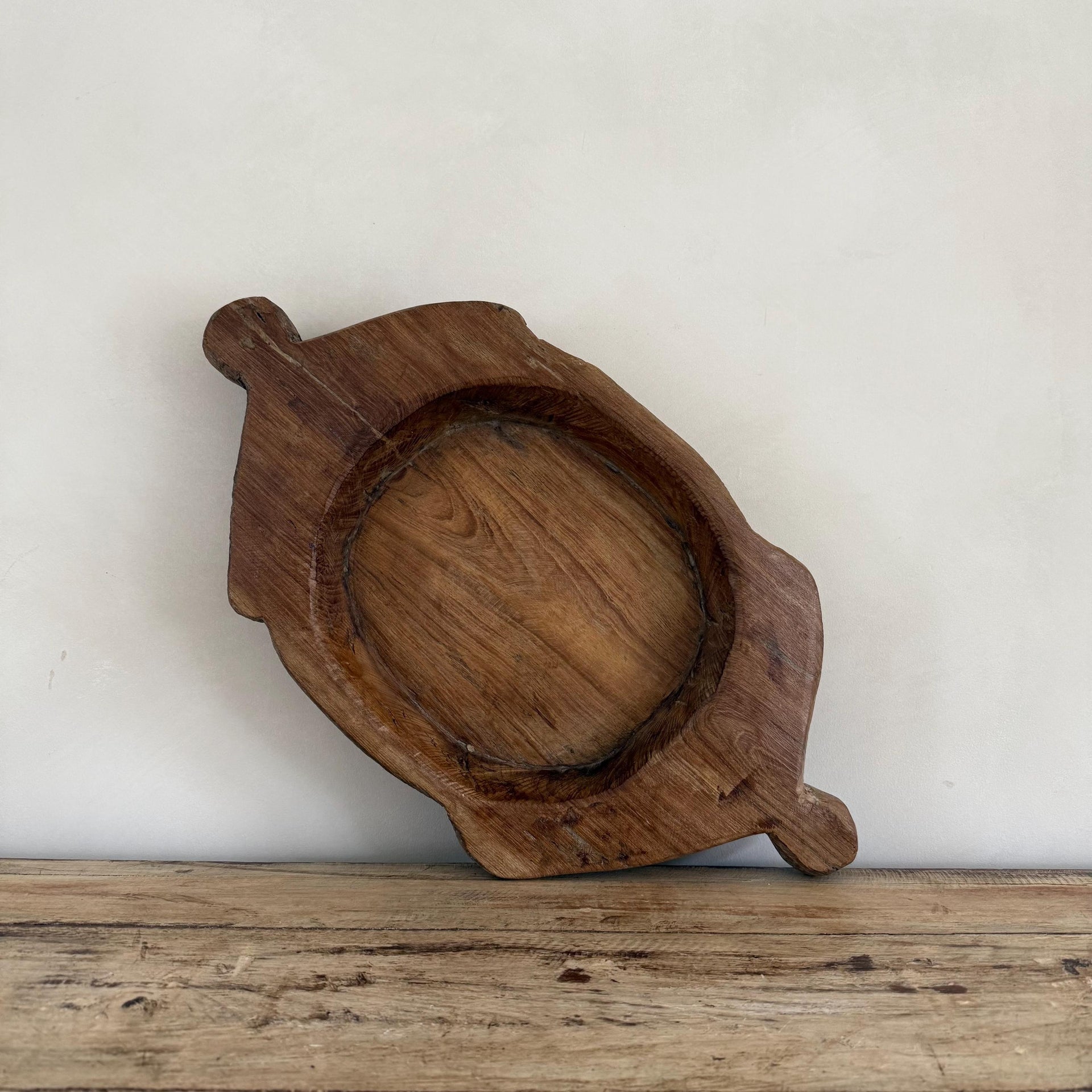 Vintage Teak Wood Dough Bowl | Dark Rustic Parat Tray 21