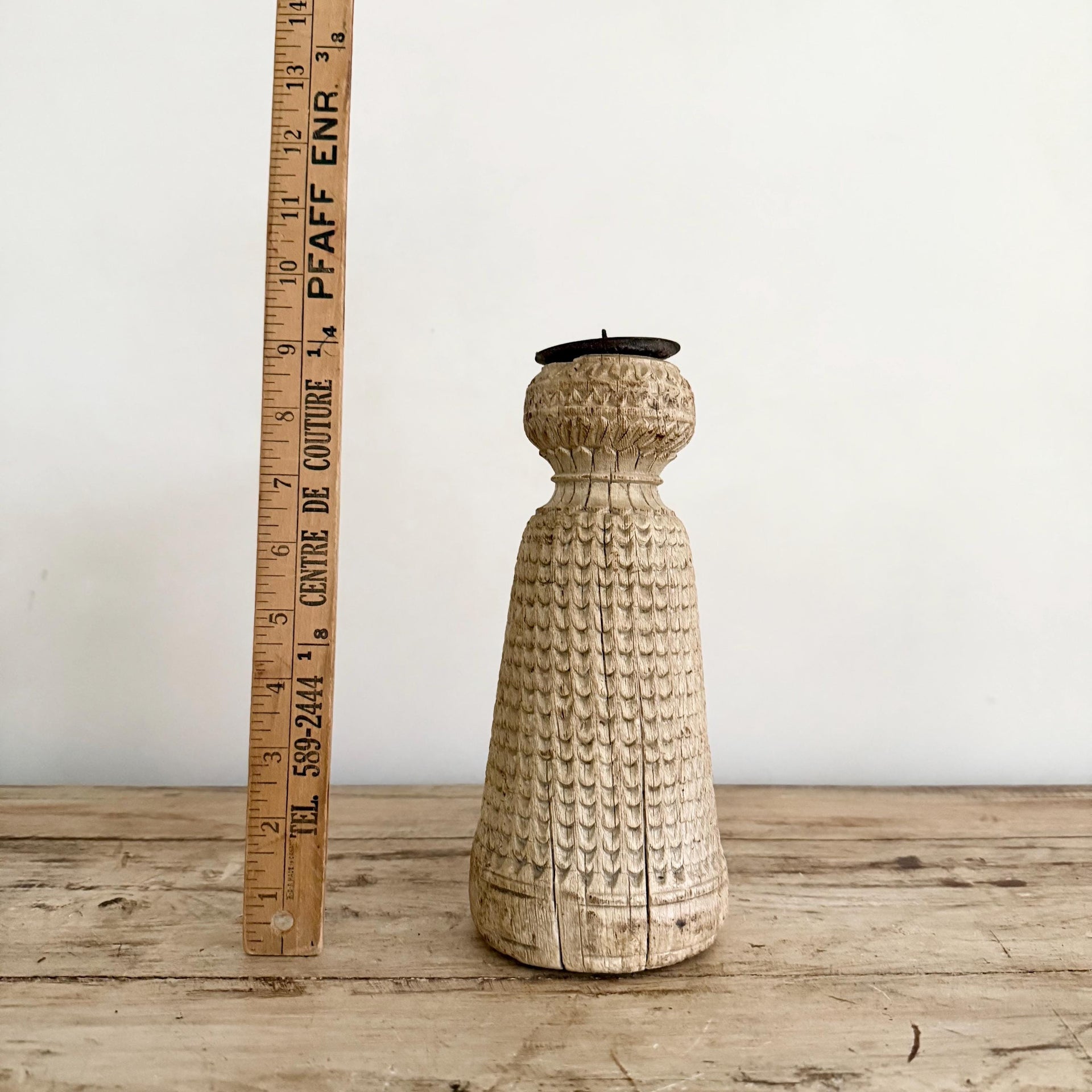 Vintage Carved Teak Wood 9" Candle Stick Holder | Wabi Sabi Wooden Decor