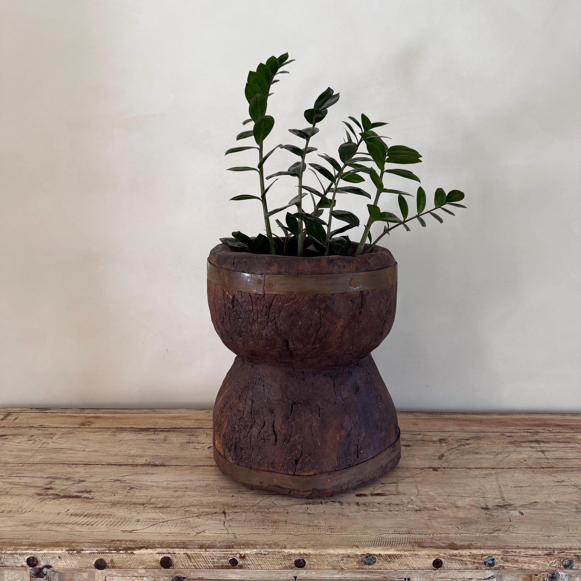 Antique Primitive Wooden Planter, Rustic Ukhali Side Table