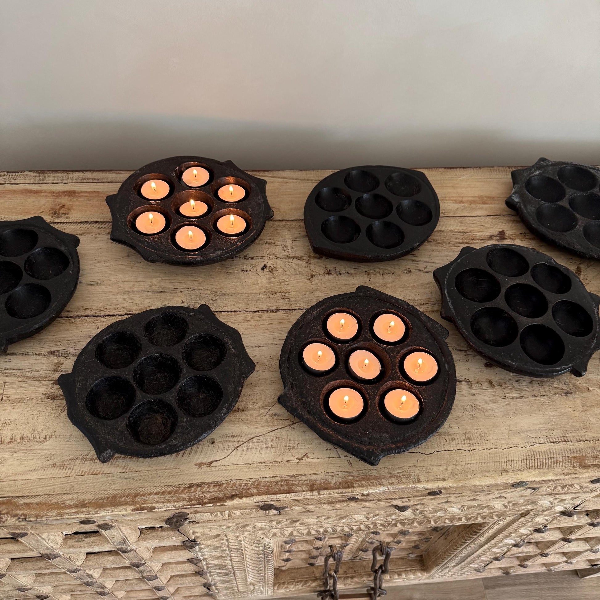Vintage Black Hand Carved Stone Idli Plate (Assorted)