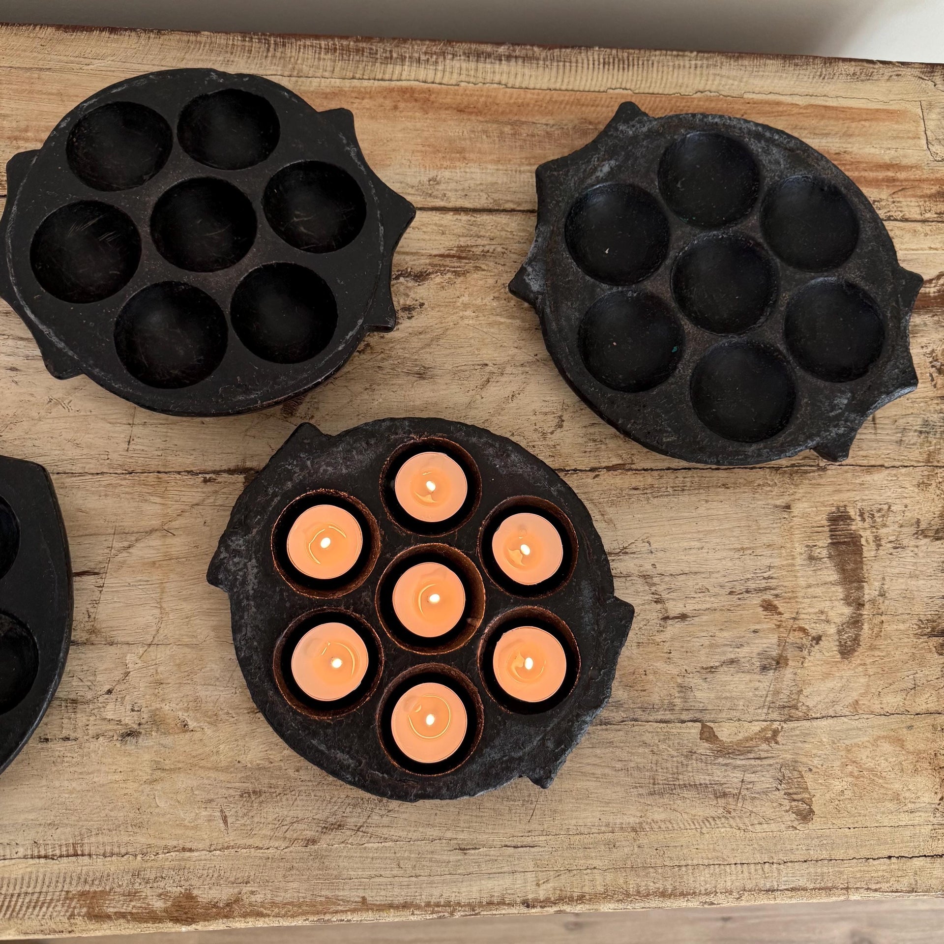 Vintage Black Hand Carved Stone Idli Plate