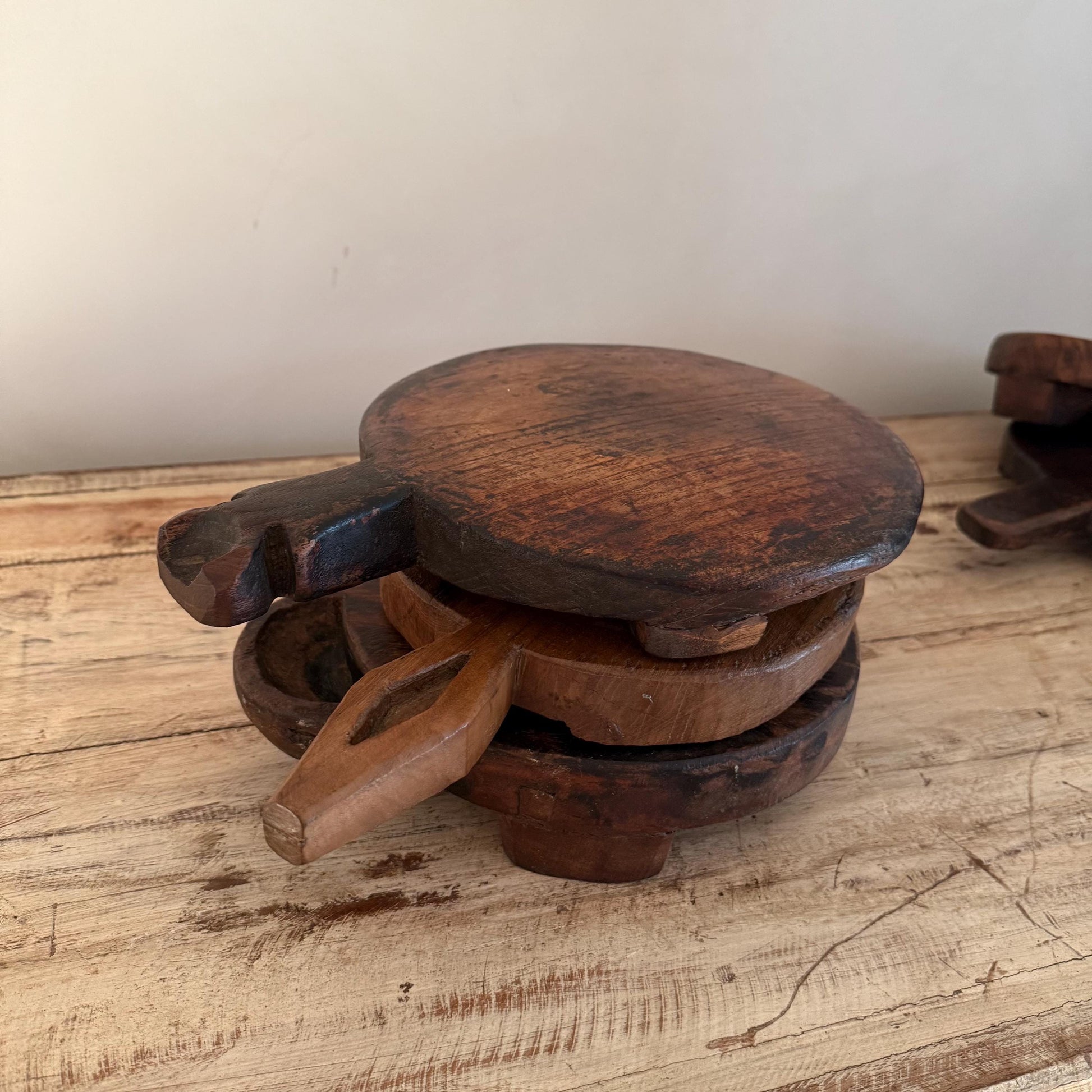 Vintage Teak Wood Chapati Riser with Handle (Assorted)
