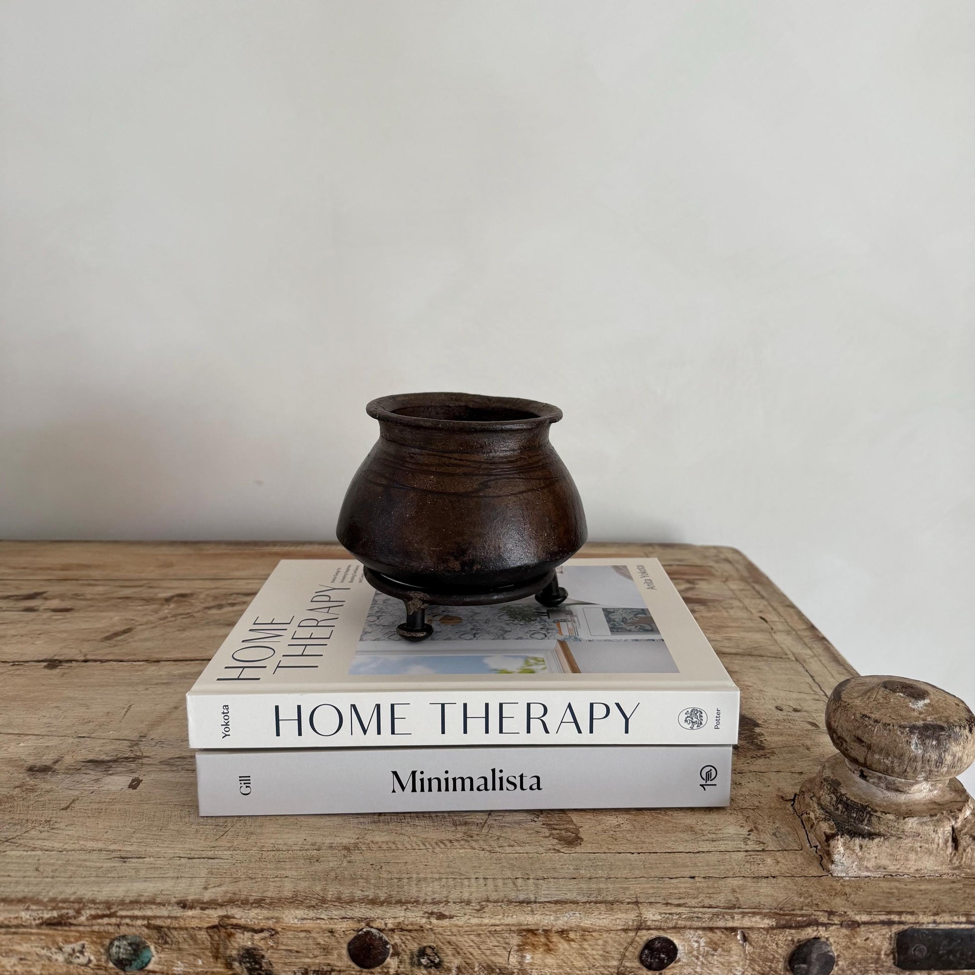 Small Vintage Indian Clay Pots with Iron stand