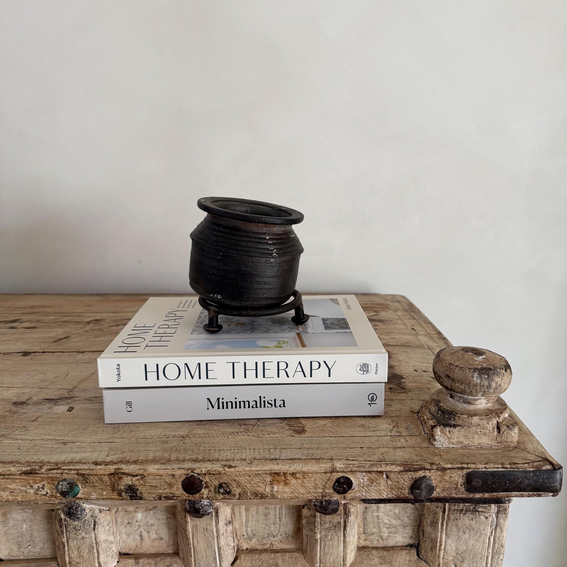 Small Vintage Indian Clay Pots with Iron stand