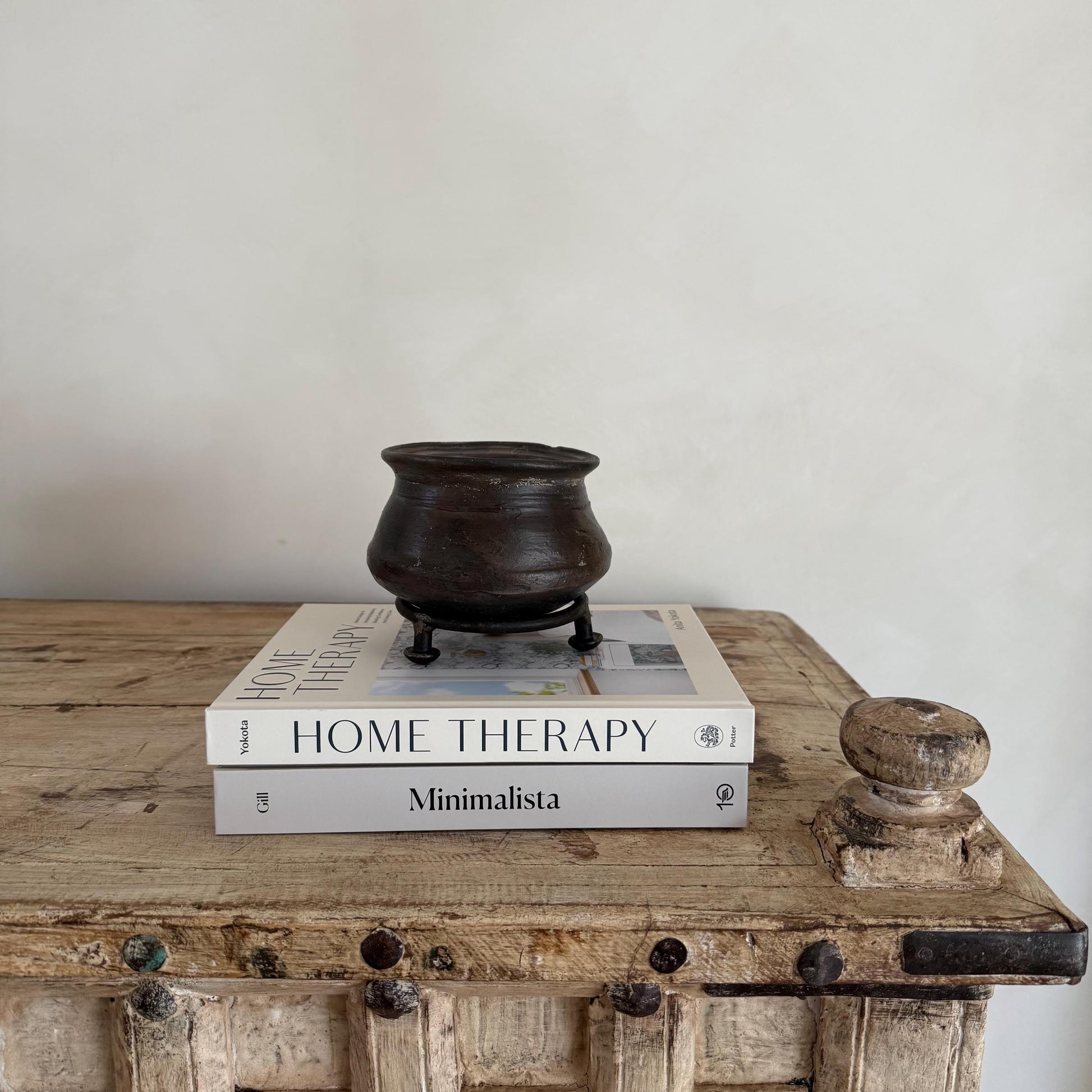Small Vintage Indian Clay Pots with Iron stand