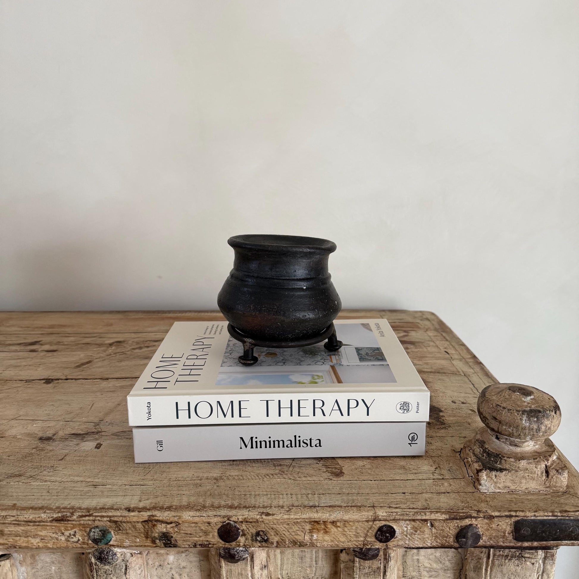 Small Vintage Indian Clay Pots with Iron stand