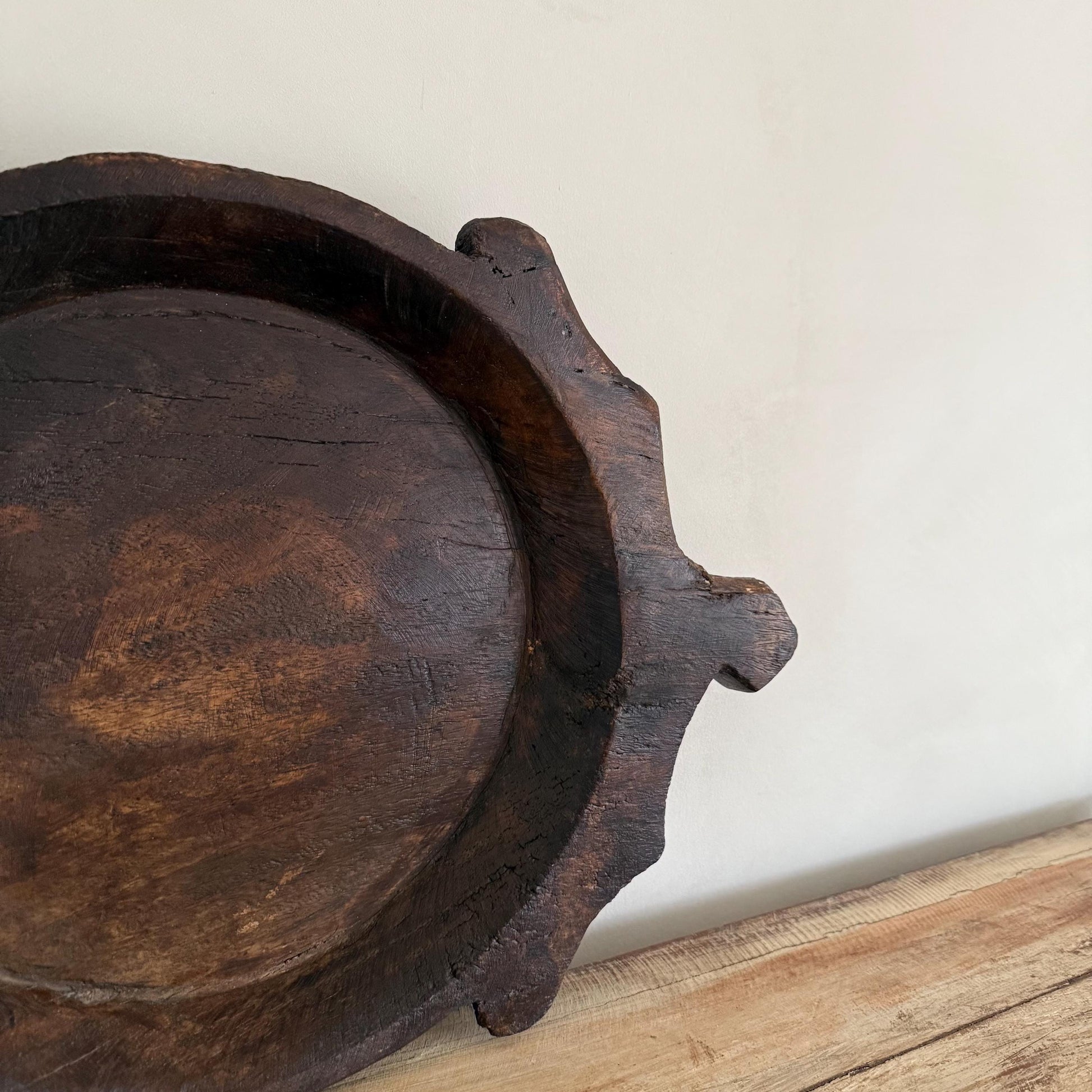 Vintage Teak Wood Dough Bowl | Dark Rustic Parat Tray 20"