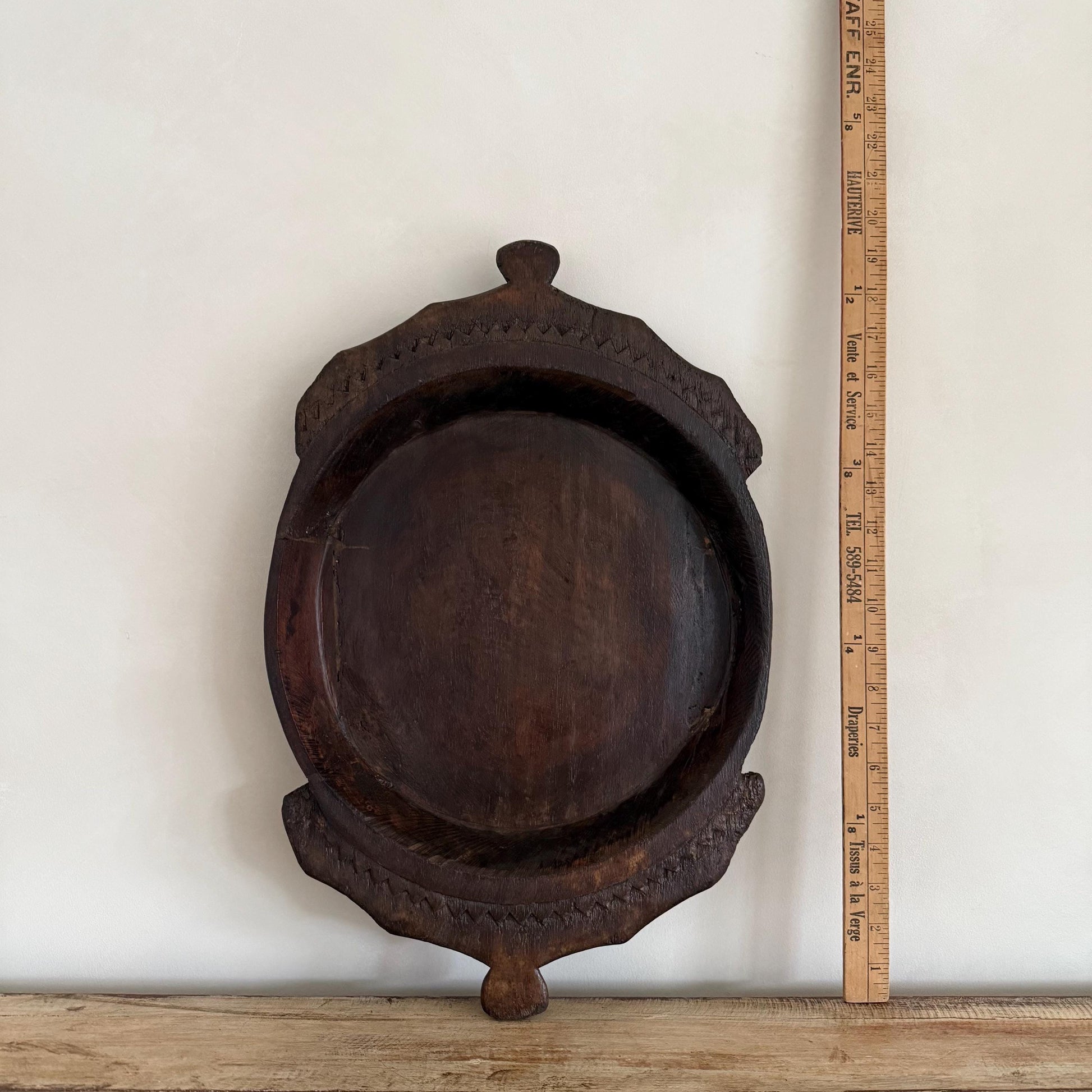 Vintage Teak Wood Dough Bowl | Dark Rustic Parat Tray 19”