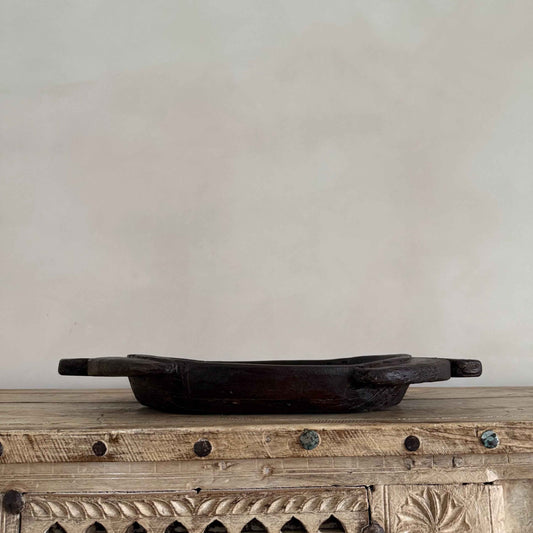 Vintage Teak Wood Dough Bowl | Dark Rustic Parat Tray 22