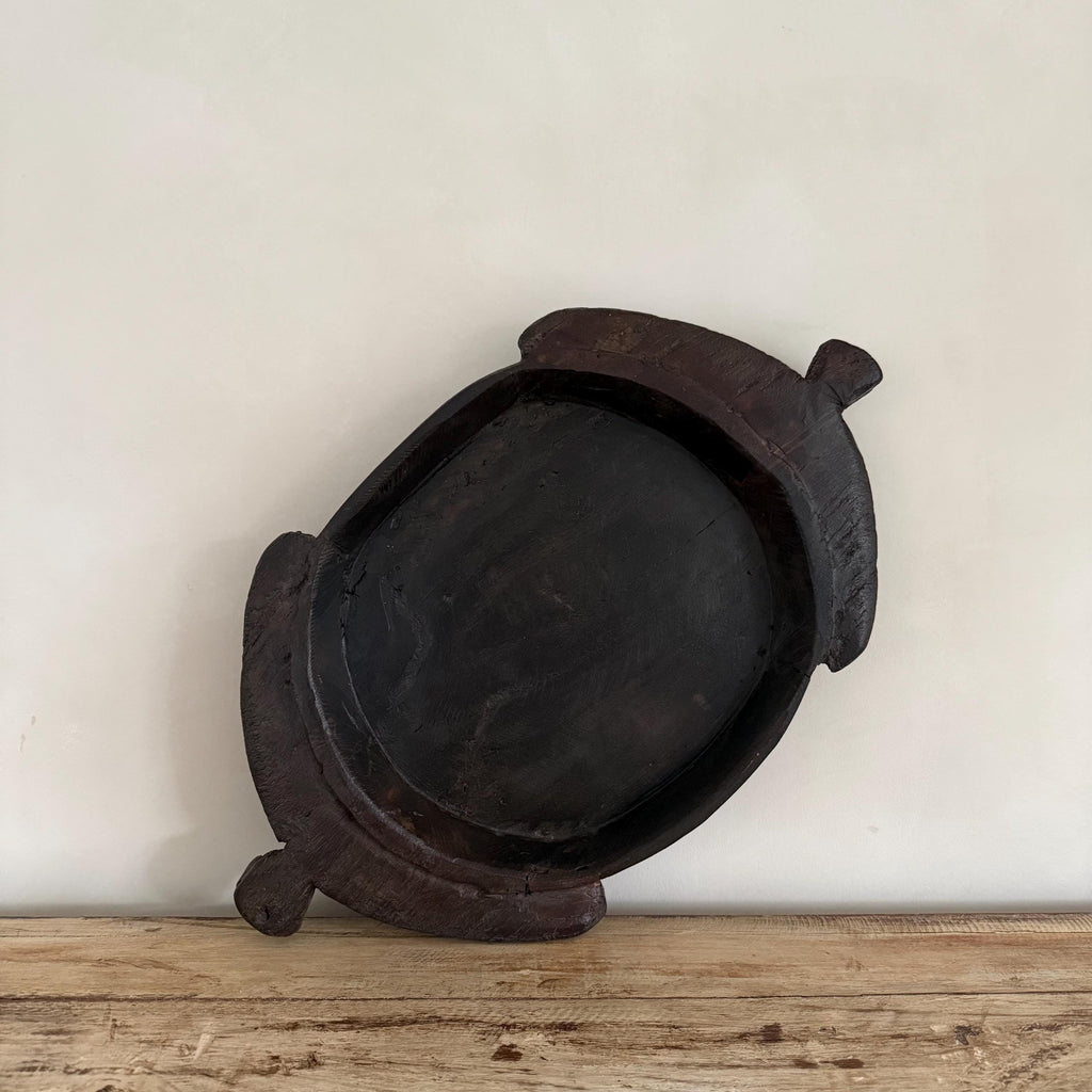 Vintage Teak Wood Dough Bowl | Dark Rustic Parat Tray 22