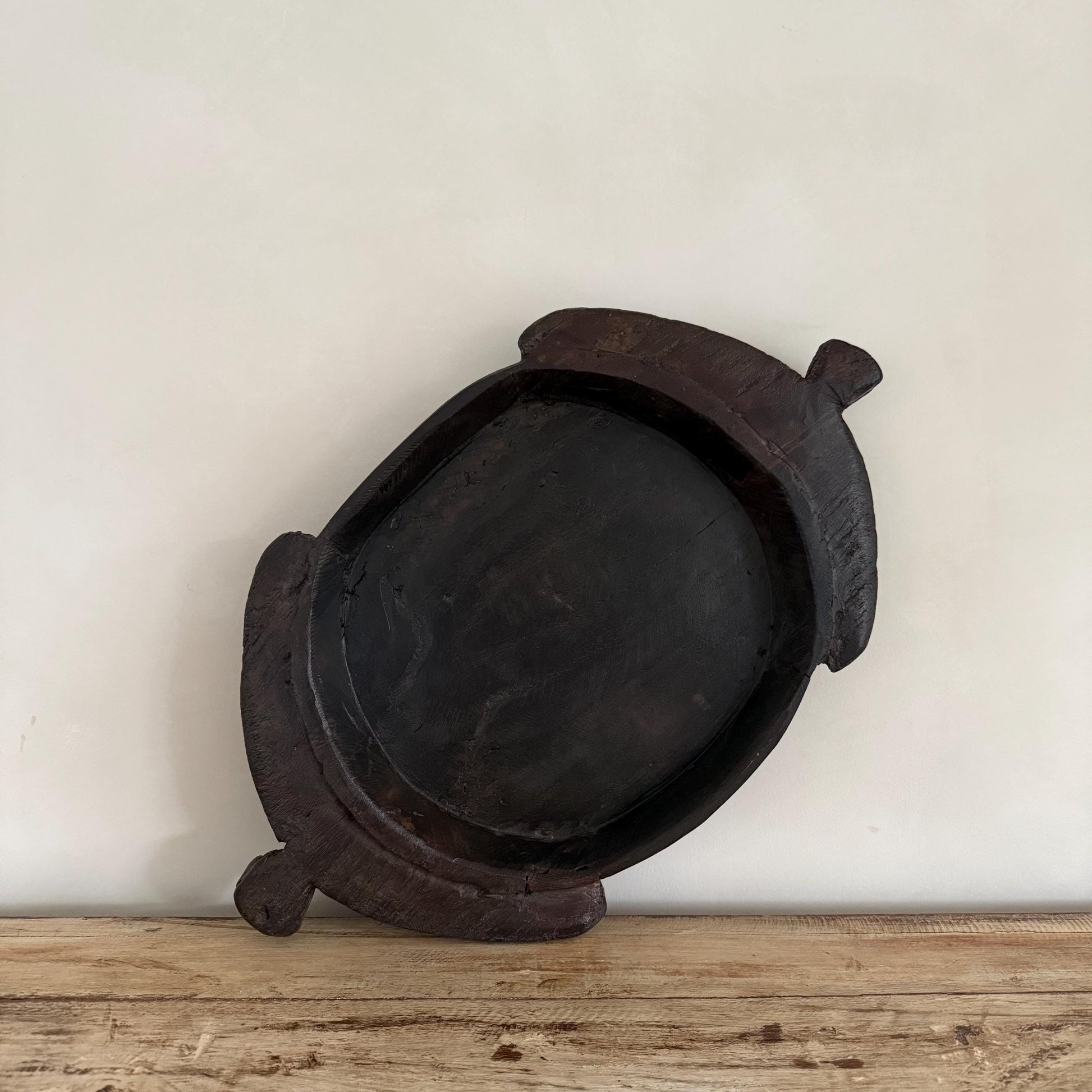 Vintage Teak Wood Dough Bowl | Dark Rustic Parat Tray 22