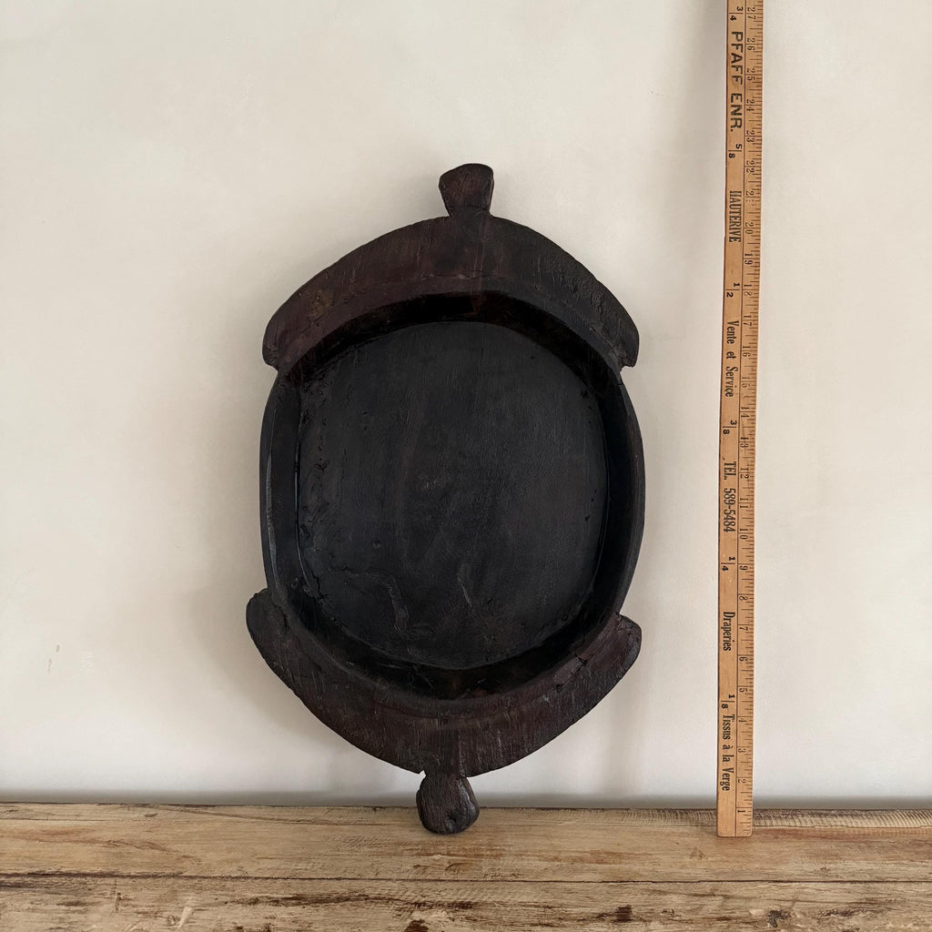 Vintage Teak Wood Dough Bowl | Dark Rustic Parat Tray 22