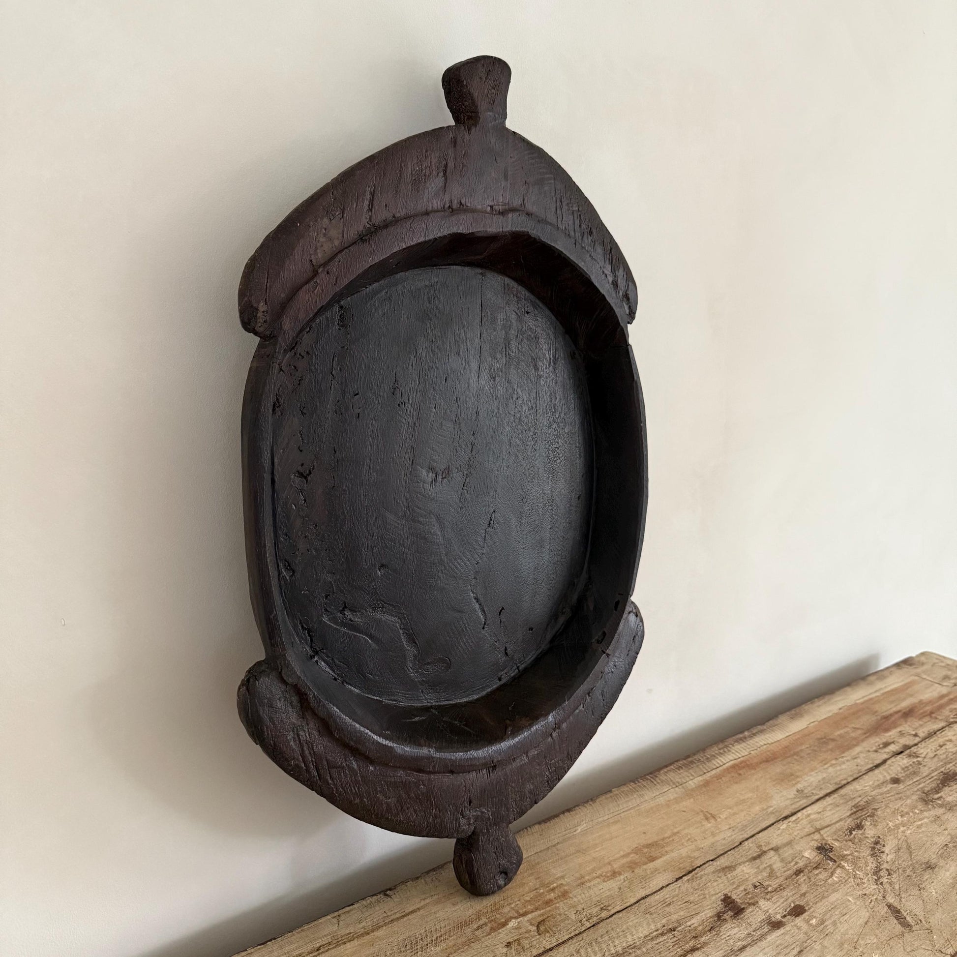Vintage Teak Wood Dough Bowl | Dark Rustic Parat Tray 22
