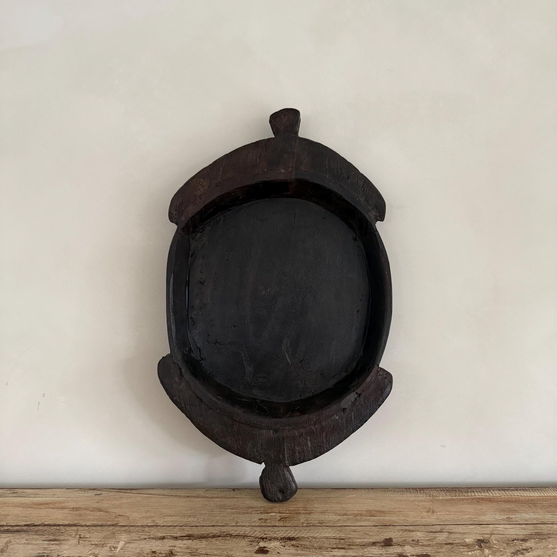 Vintage Teak Wood Dough Bowl | Dark Rustic Parat Tray 22