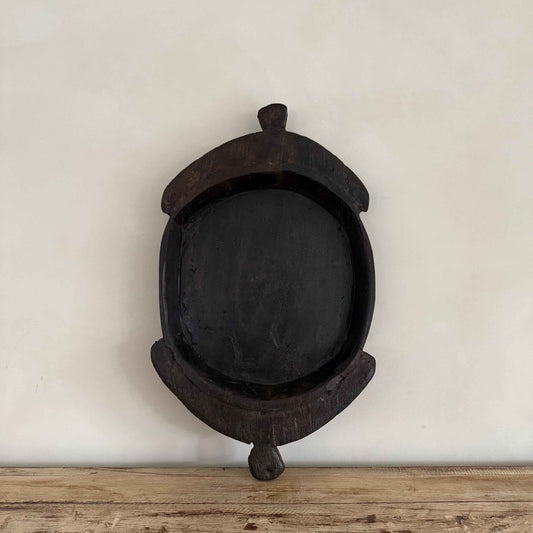 Vintage Teak Wood Dough Bowl | Dark Rustic Parat Tray 22