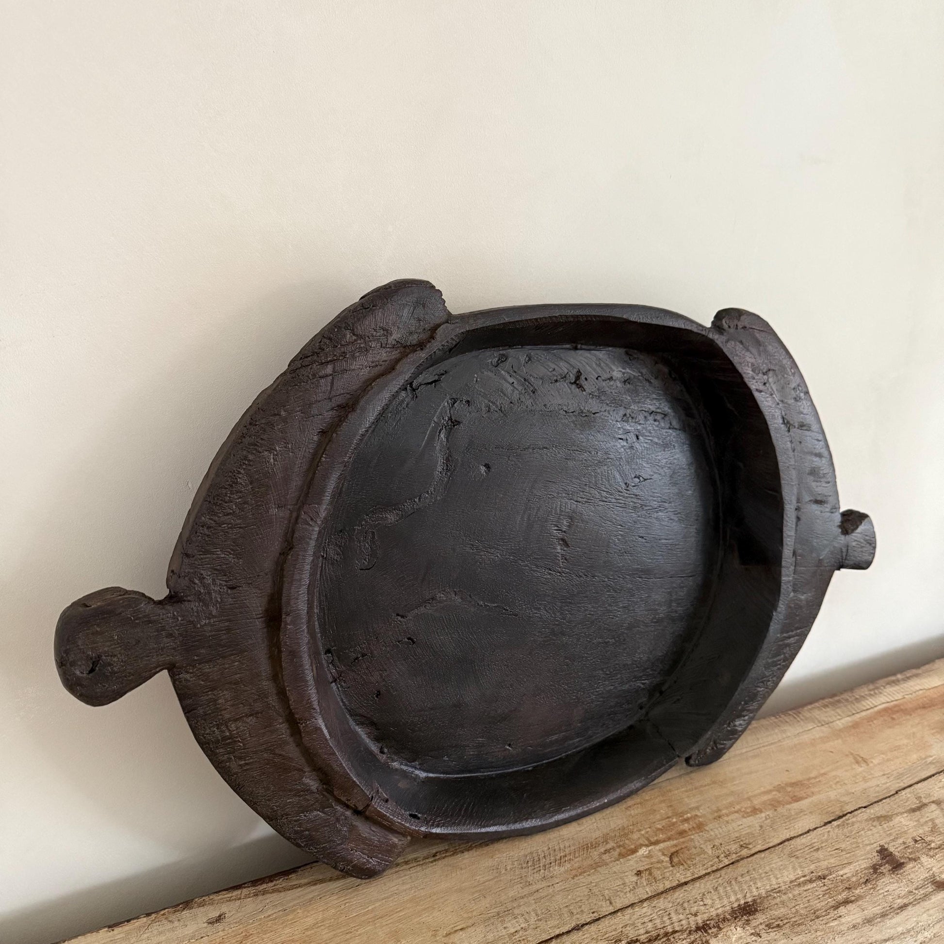 Vintage Teak Wood Dough Bowl | Dark Rustic Parat Tray 22