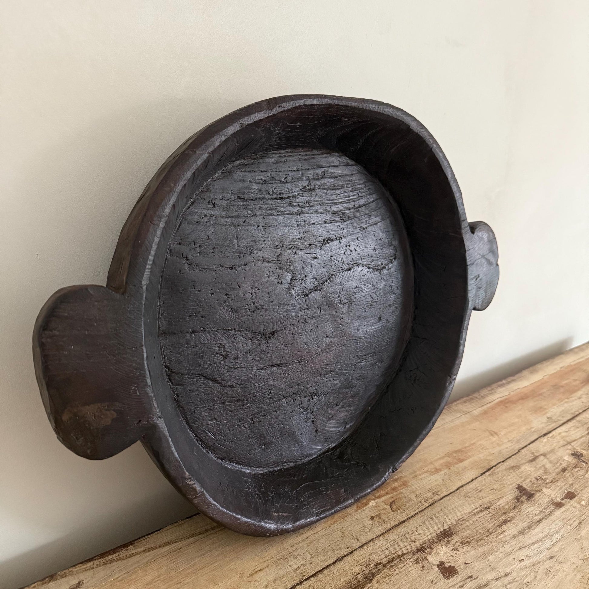 Vintage Teak Wood Dough Bowl | Dark Rustic Parat Tray 19
