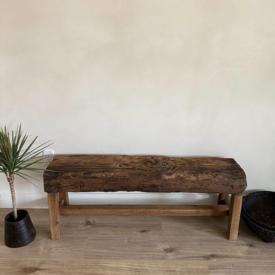 Acacia Wood Bench  Handmade Sleeper Wood Hallway Entryway Sofa Table - Project Kalaā