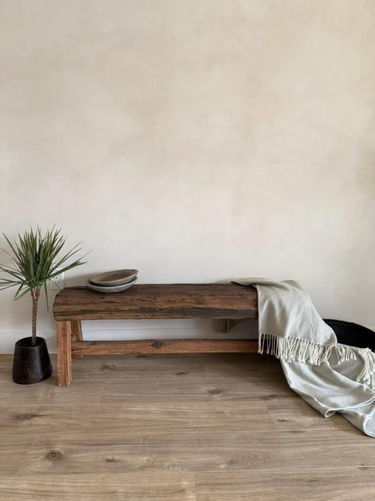 Acacia Wood Bench  Handmade Weathered Wood Hallway Entryway Sofa Table - Project Kalaā