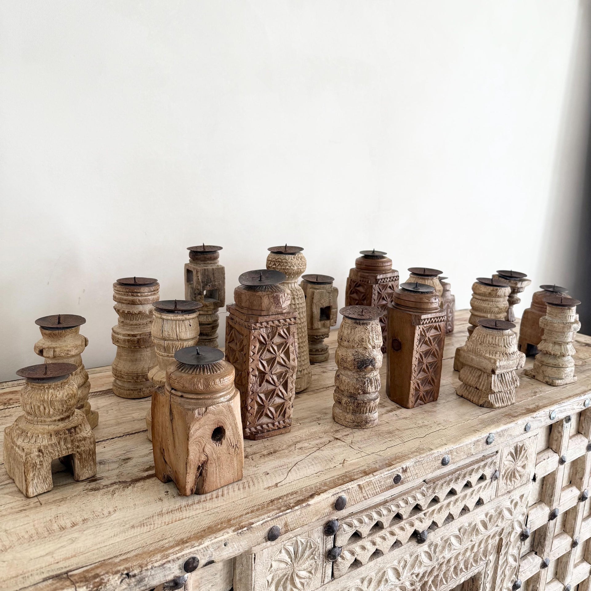 Vintage Carved Teak Wood 9" Candle Stick Holder | Wabi Sabi Wooden Decor