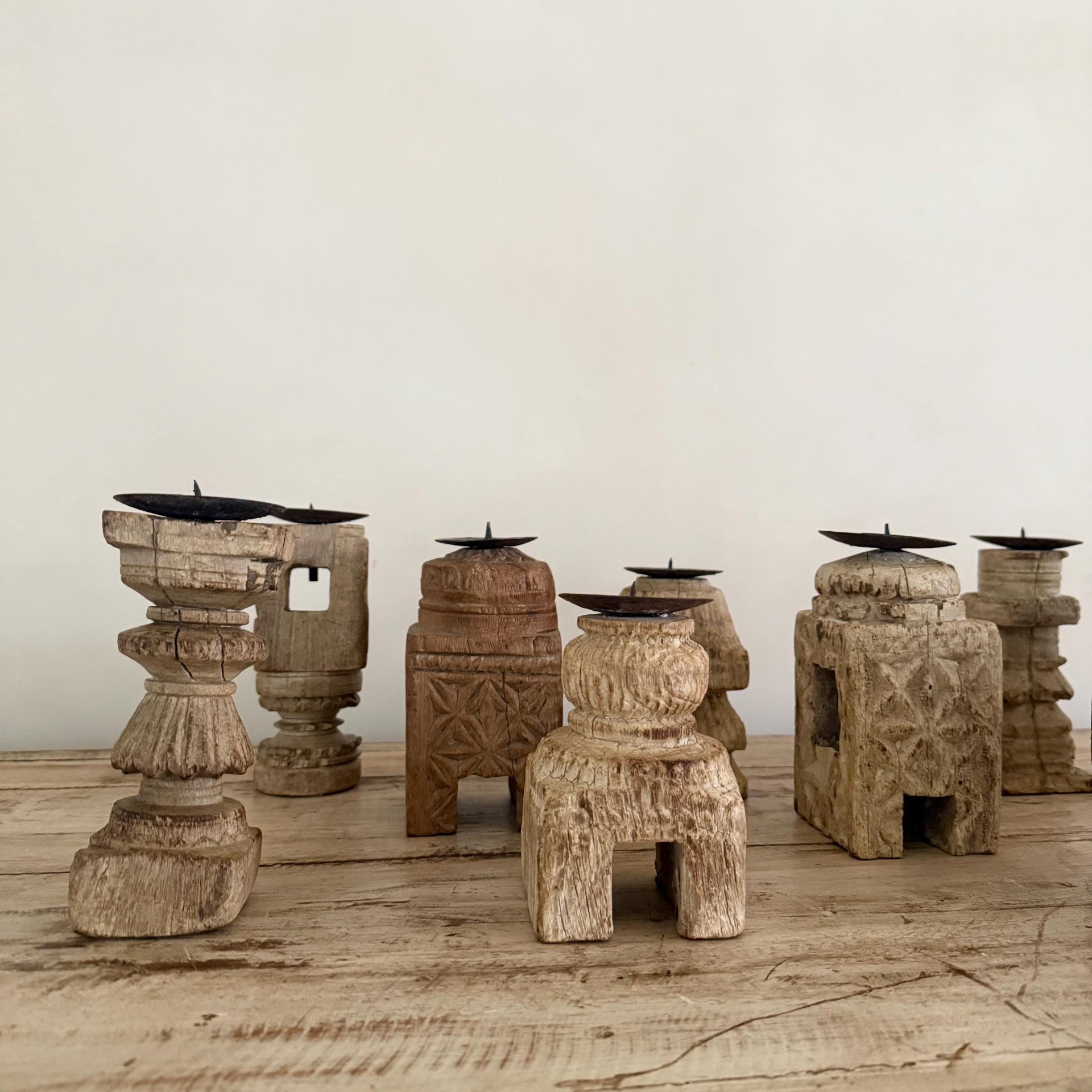 Vintage Carved Teak Wood 6.5" Candle Stick Holder | Wabi Sabi Wooden Decor