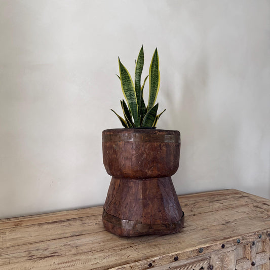 Antique Primitive Wooden Planter, Rustic Ukhali Side Table - Project Kalaā