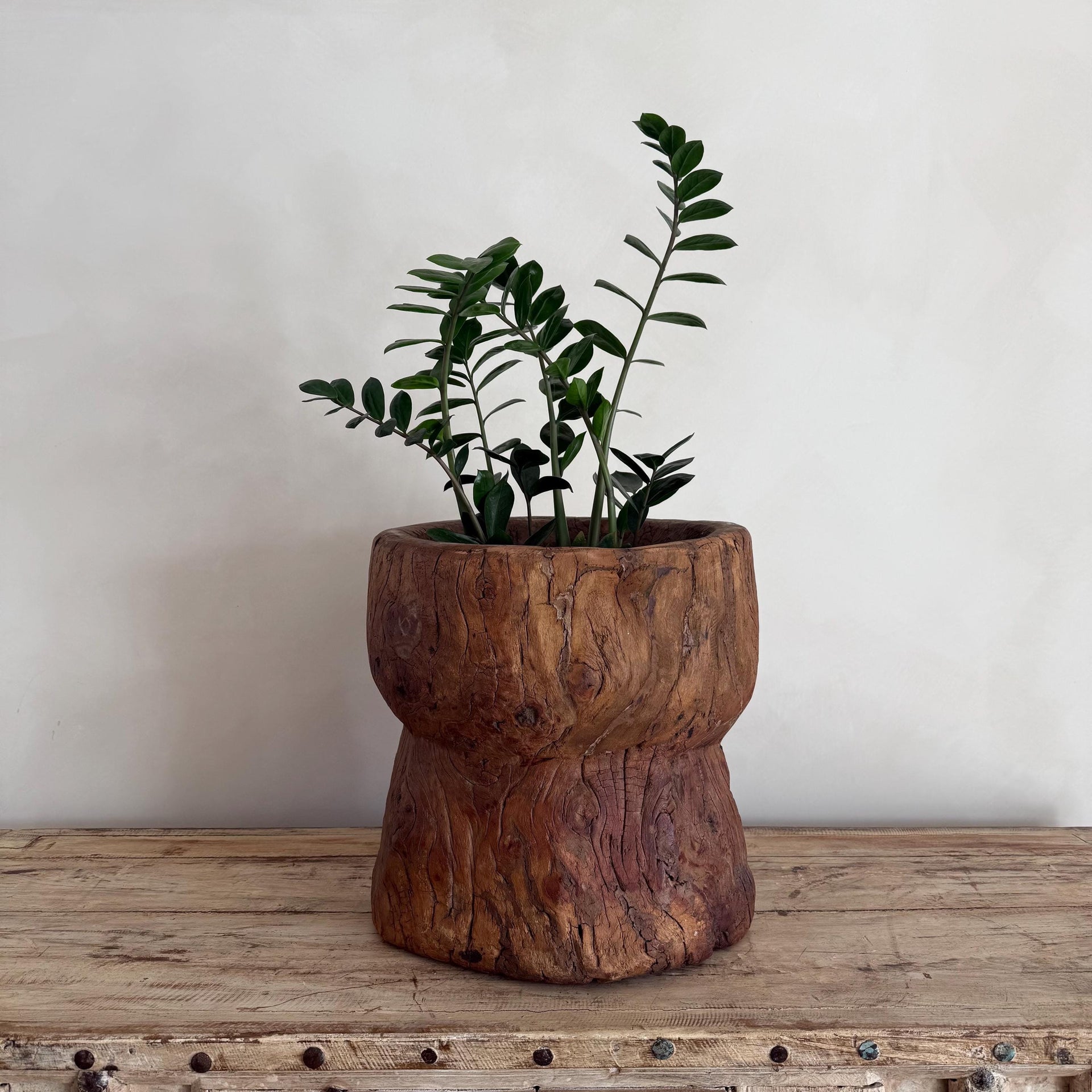 Antique Primitive Wooden Planter, Rustic Ukhali Side Table