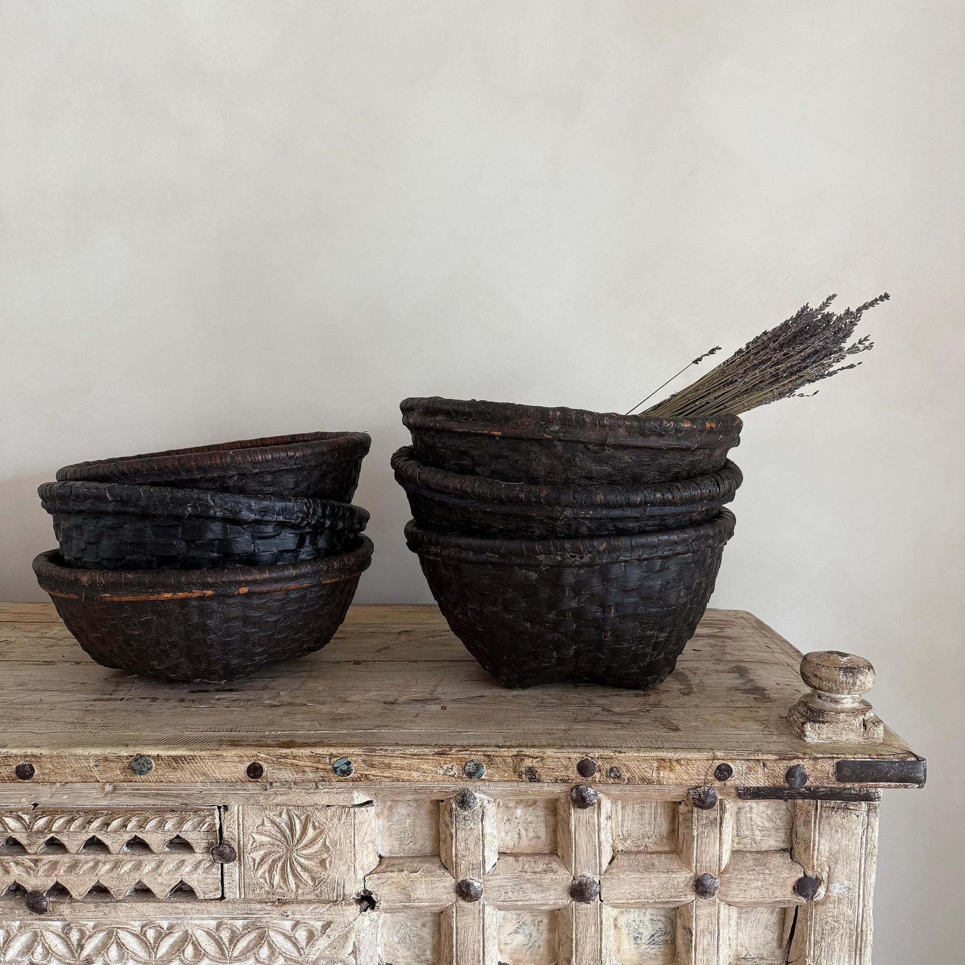 Antique Woven Gathering Basket | Farmhouse Floor Basket